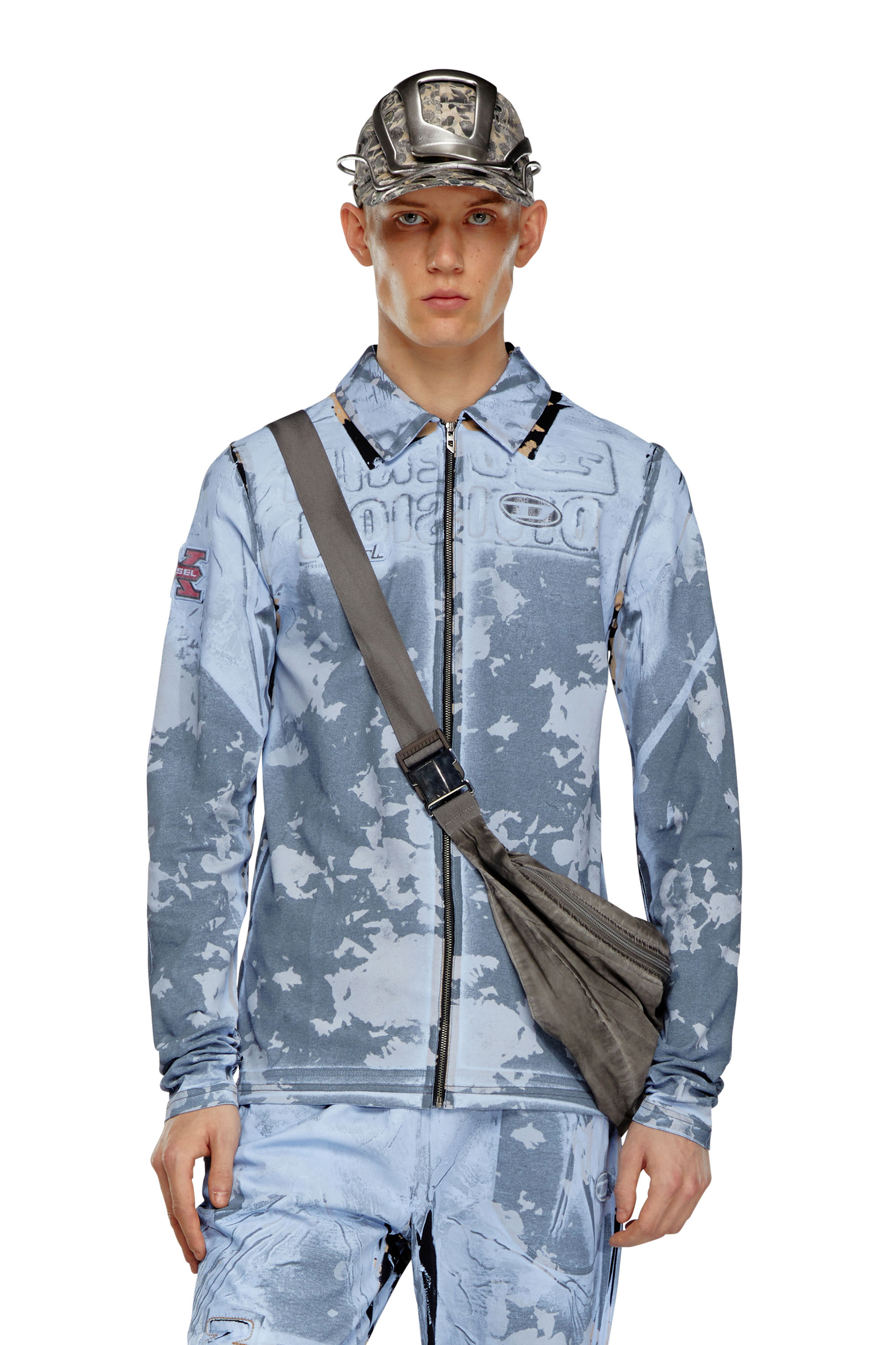 Diesel - S-CORSE-P1, Unisex's Zip shirt in coated jersey in Blue - 2