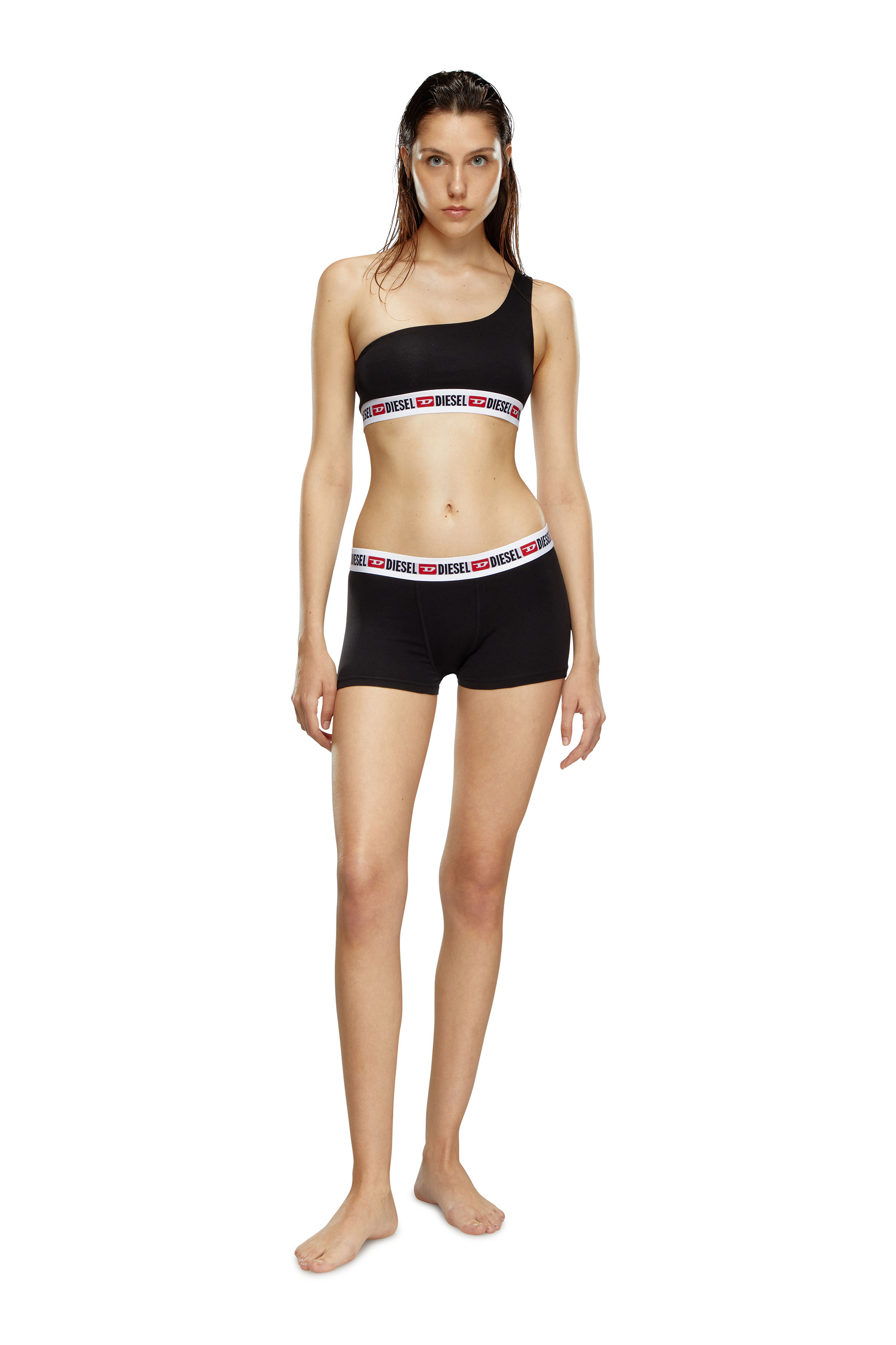 Diesel - UFSB-BAKSS-L, Woman's One-shoulder bra with logo band in Black - 2