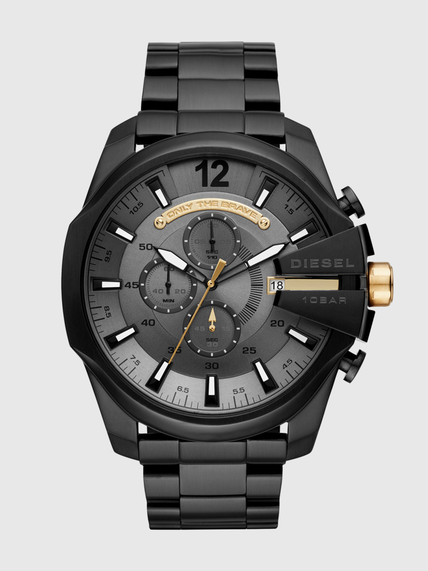 Diesel - DZ4479, Man's Mega Chief gray dial and diesel tag watch, 51 mm in Black - 1