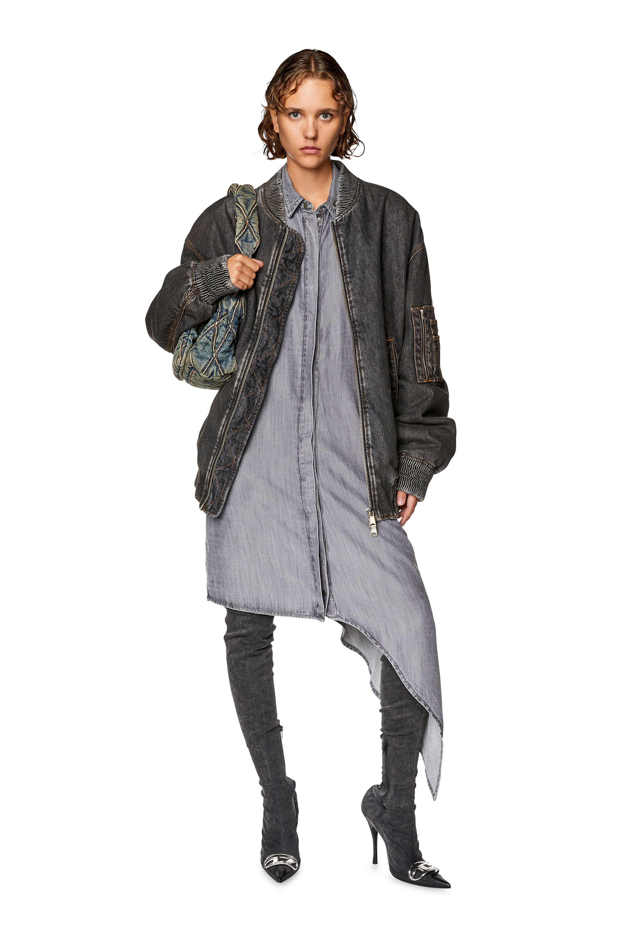 Diesel - DE-TRISS, Woman's Shirt dress in light denim in Dark grey - 1