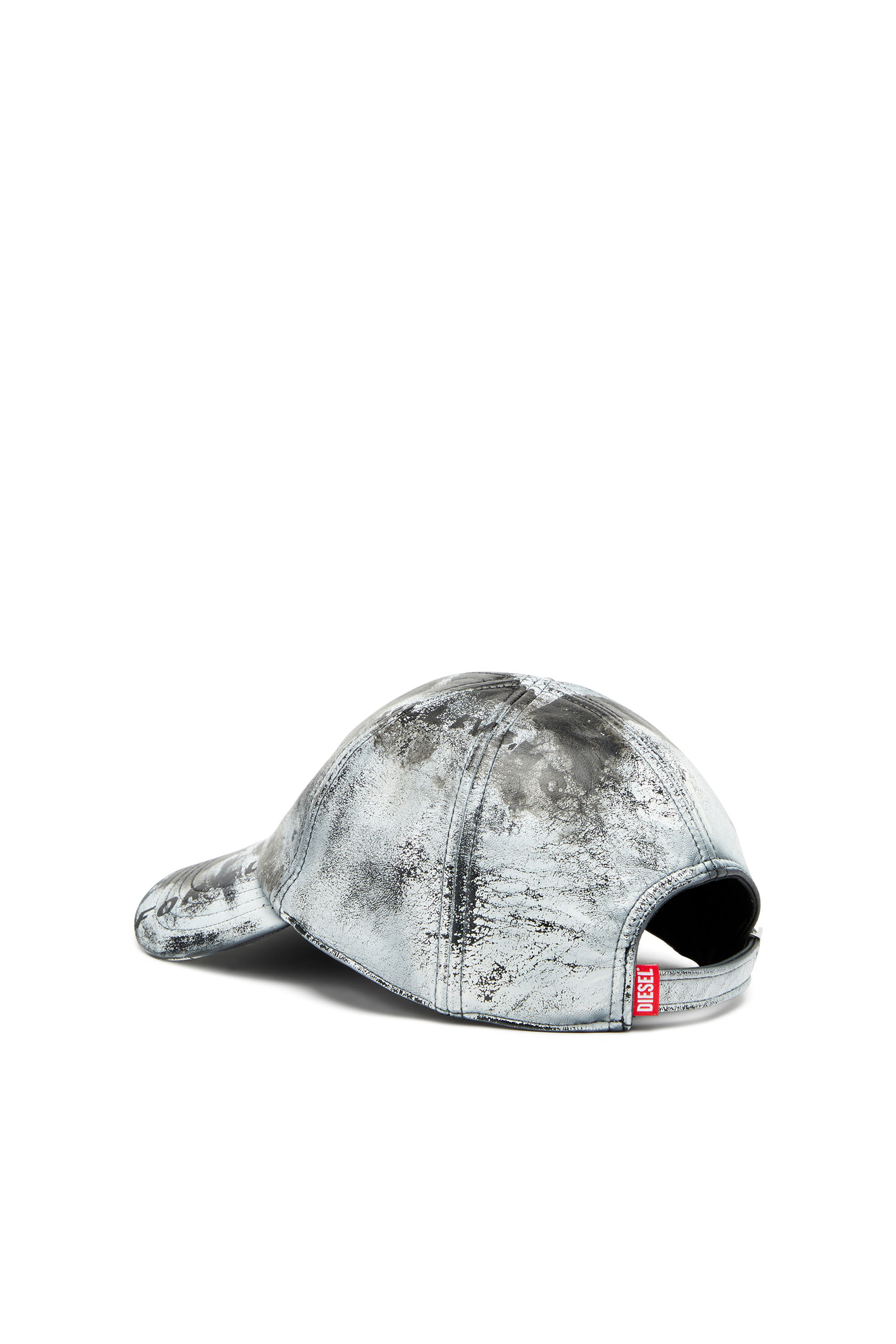 Diesel - C-BOYD, Man's Baseball cap in treated leather in Black/White - 2
