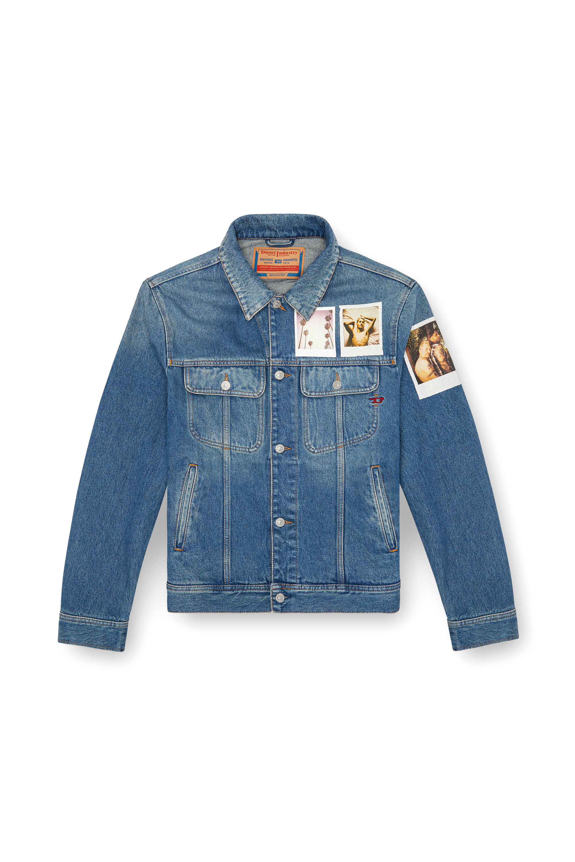 Diesel - PR-D-BARCY, Unisex's Trucker jacket with polaroid patches in Medium blue - 3
