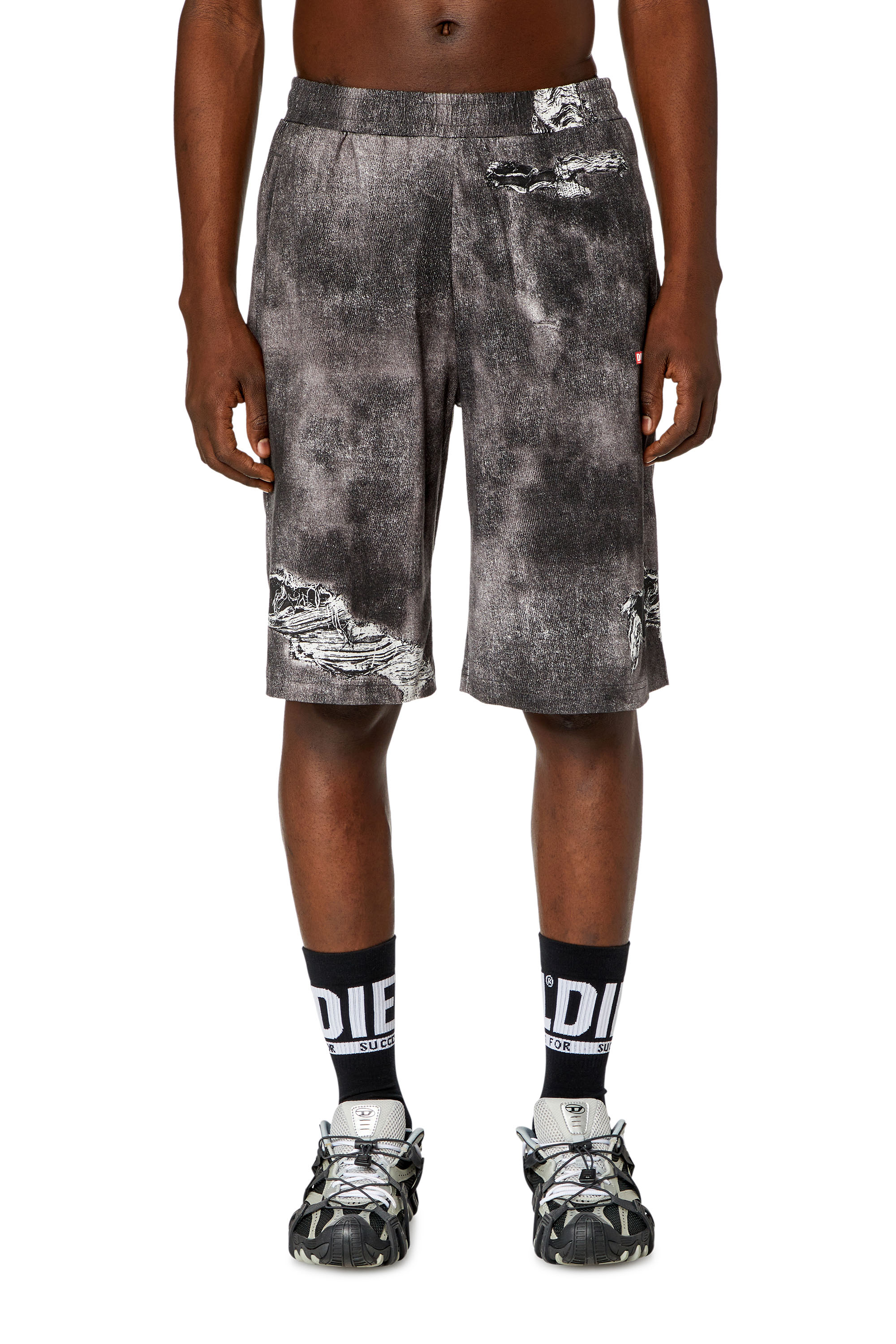Diesel - P-STON-SHORT, Man's Jersey shorts with denim print in Black - 1