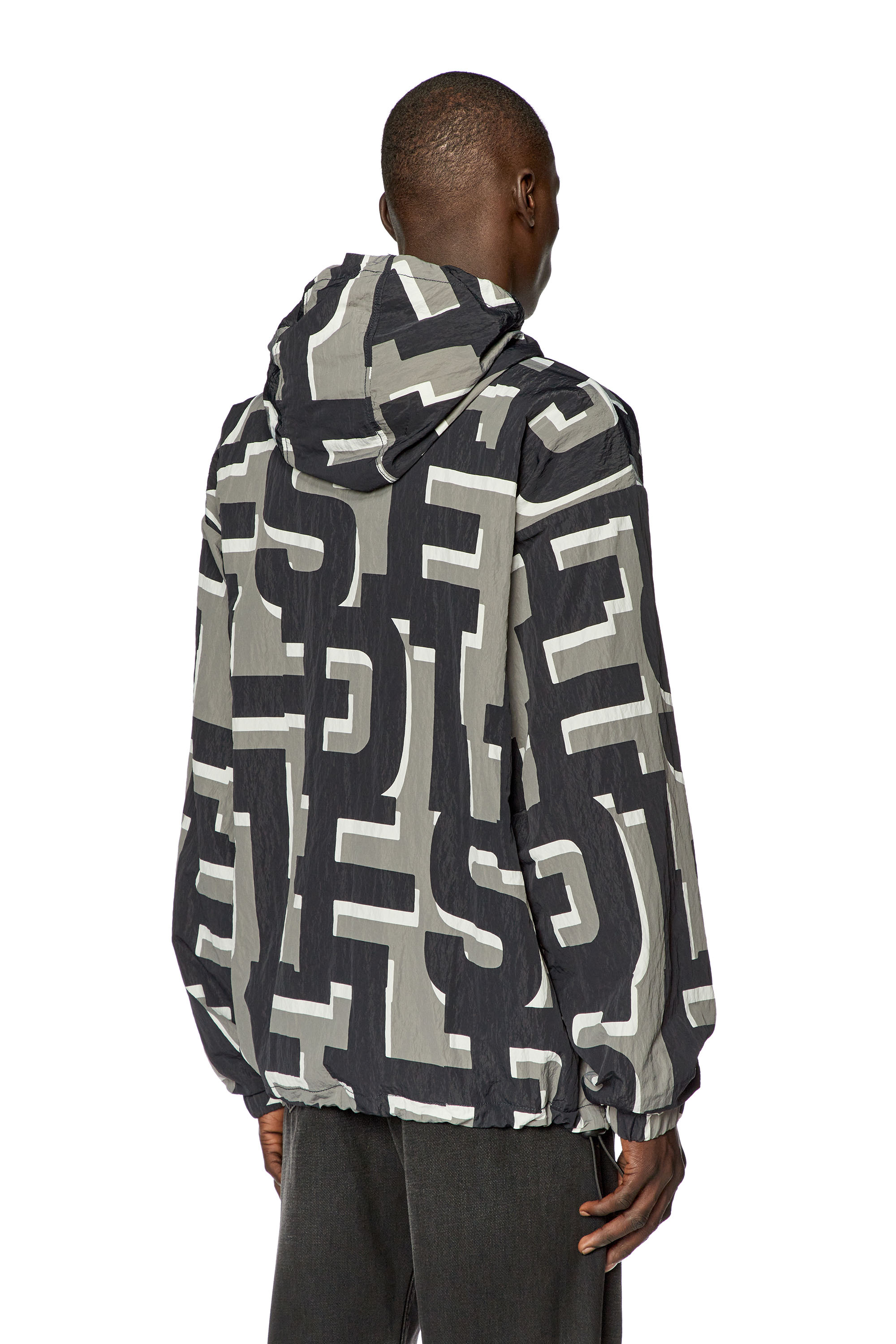 Diesel - J-JASS-MON-PRINT, Man's Nylon windbreaker with monogram print in Grey/Black - 4