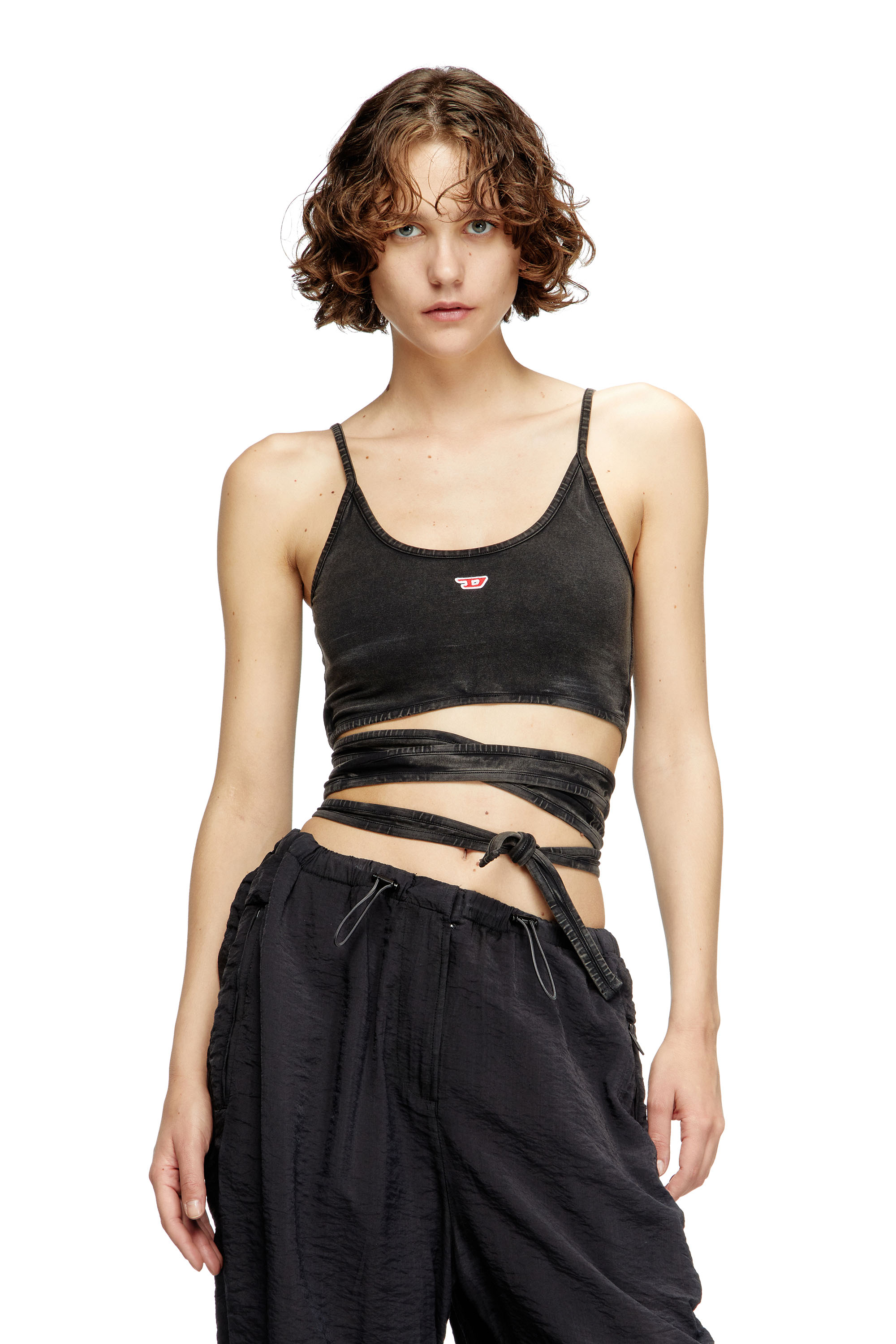 Diesel - T-LEYA-TAIL-R1, Woman's Denim-look vest top with wrap ties in Black - 1