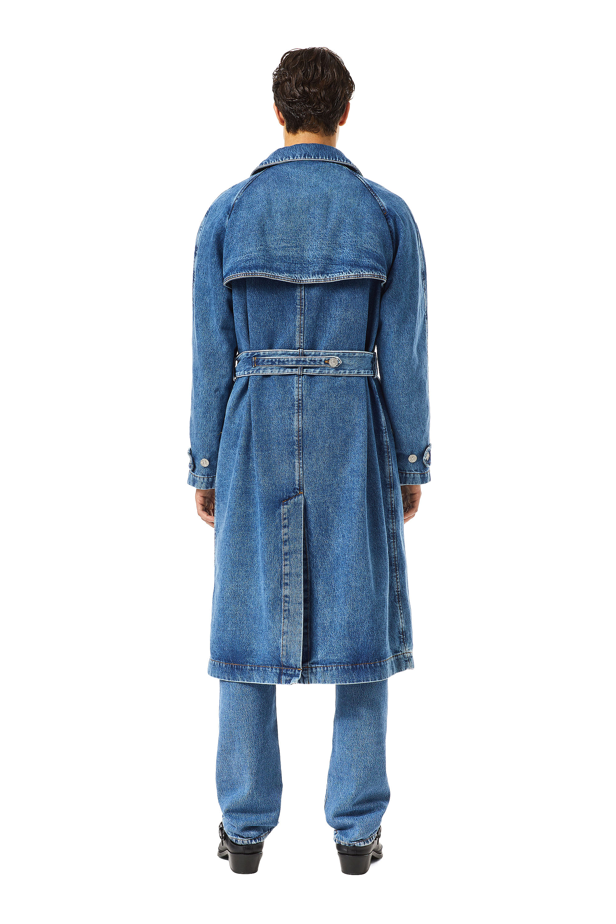 Diesel - D-DELIRIOUS DOUBLE BREASTED TRENCH COAT, Unisex's Trench coat in denim in Medium blue - 4