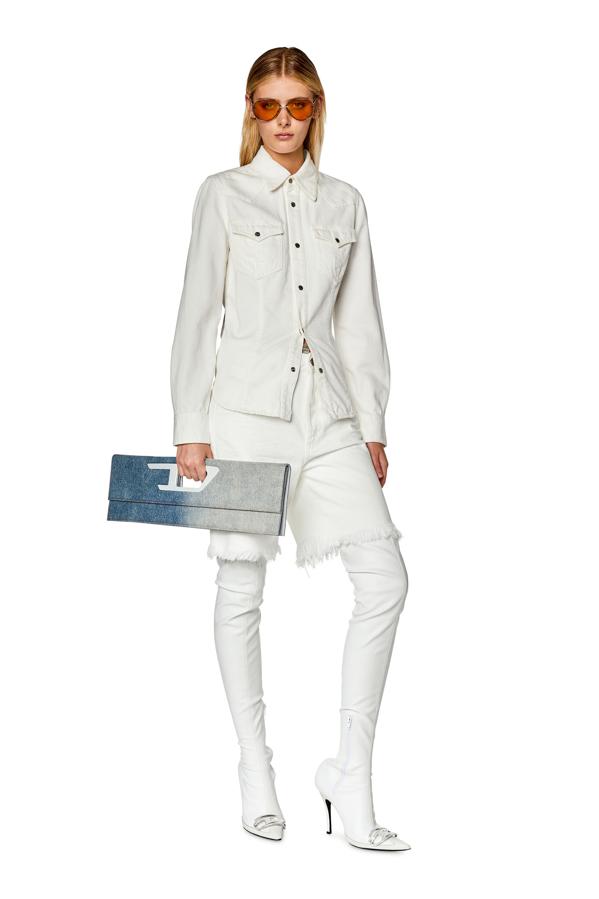 Diesel - DE-WAVES, Woman's Western denim shirt in White - 2