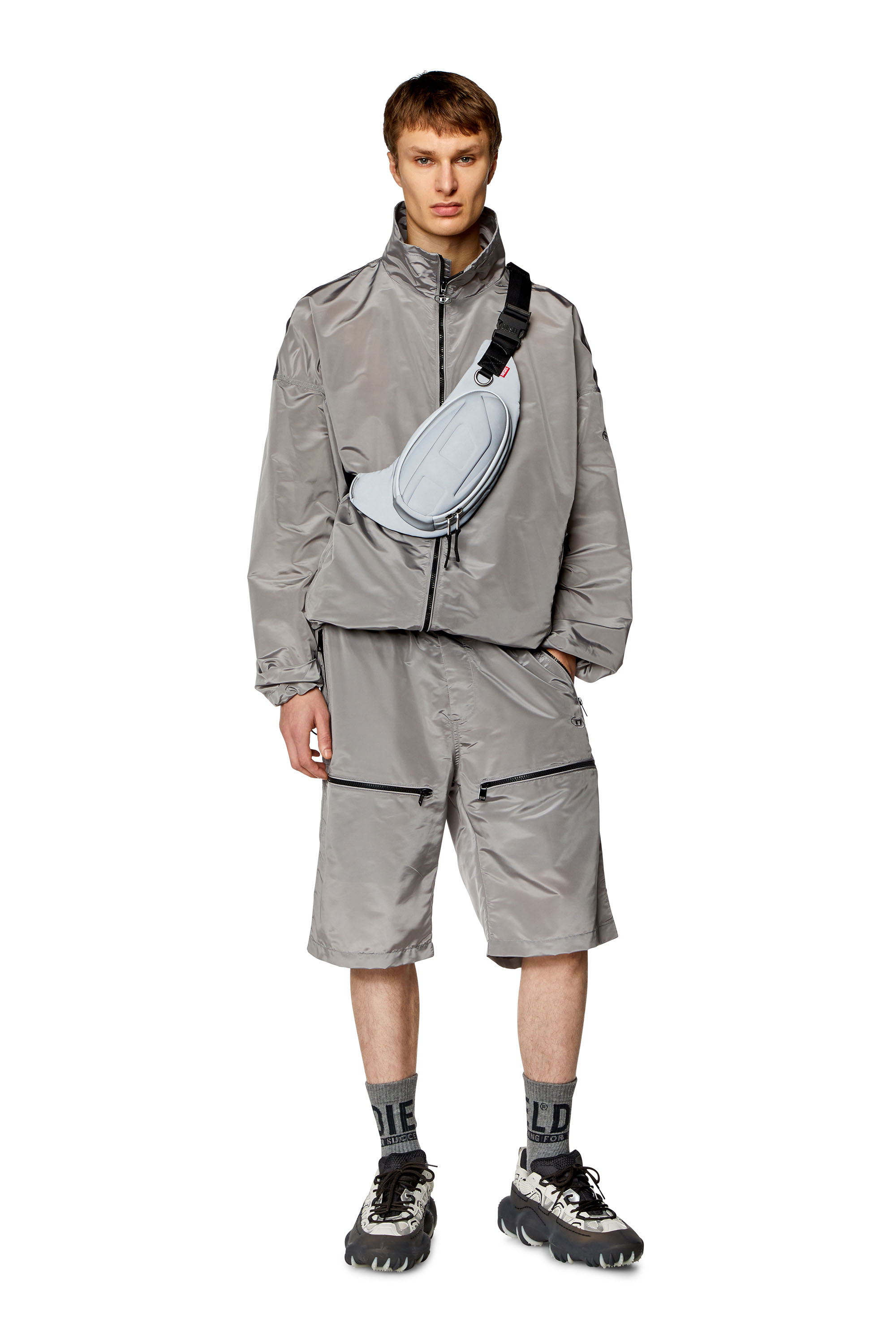 Diesel - J-WRIGHT, Man's Fluid windbreaker in ciré nylon in Light Grey - 2