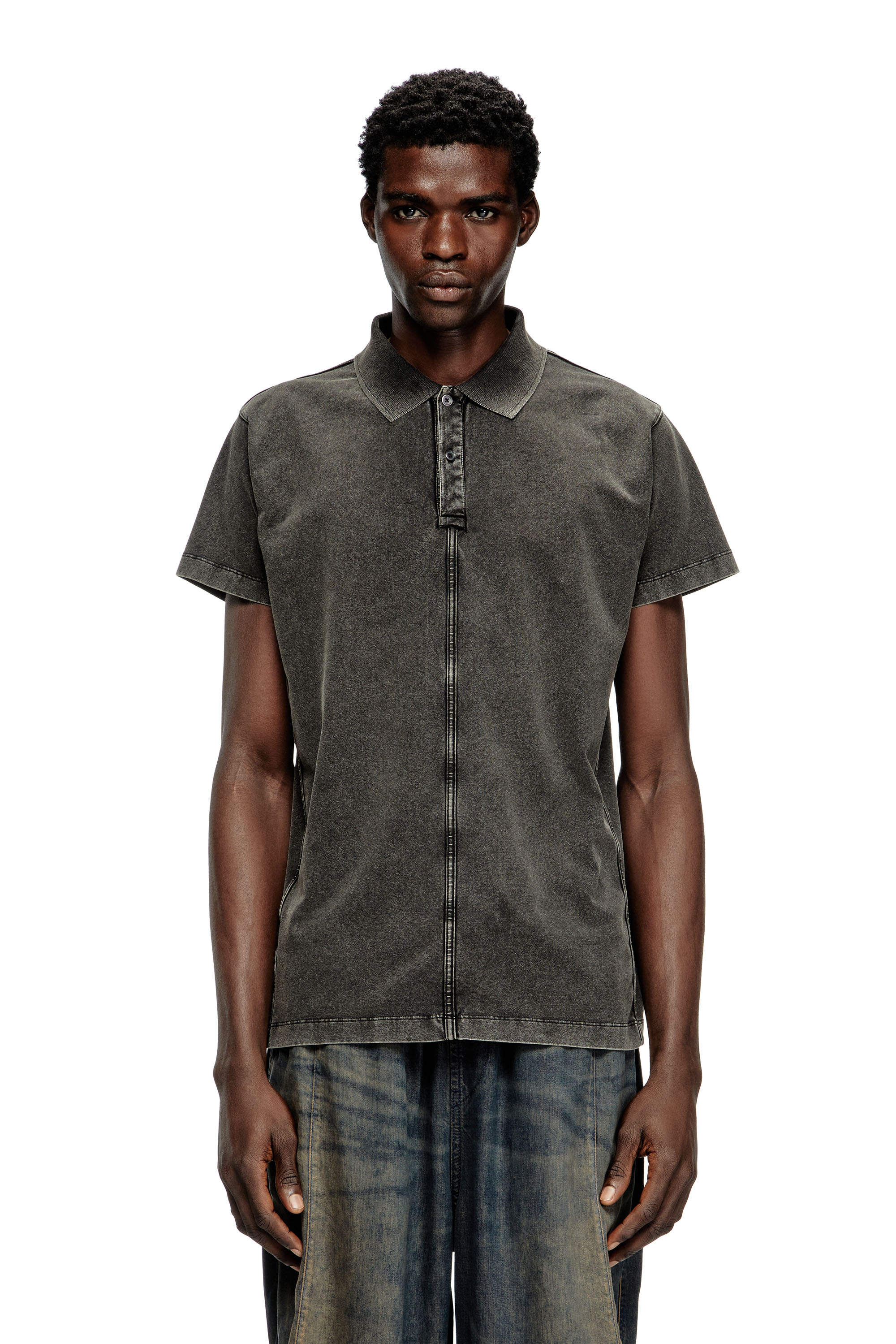 Diesel - T-NOMELY, Man's Polo shirt in denim-look jersey in Black - 1