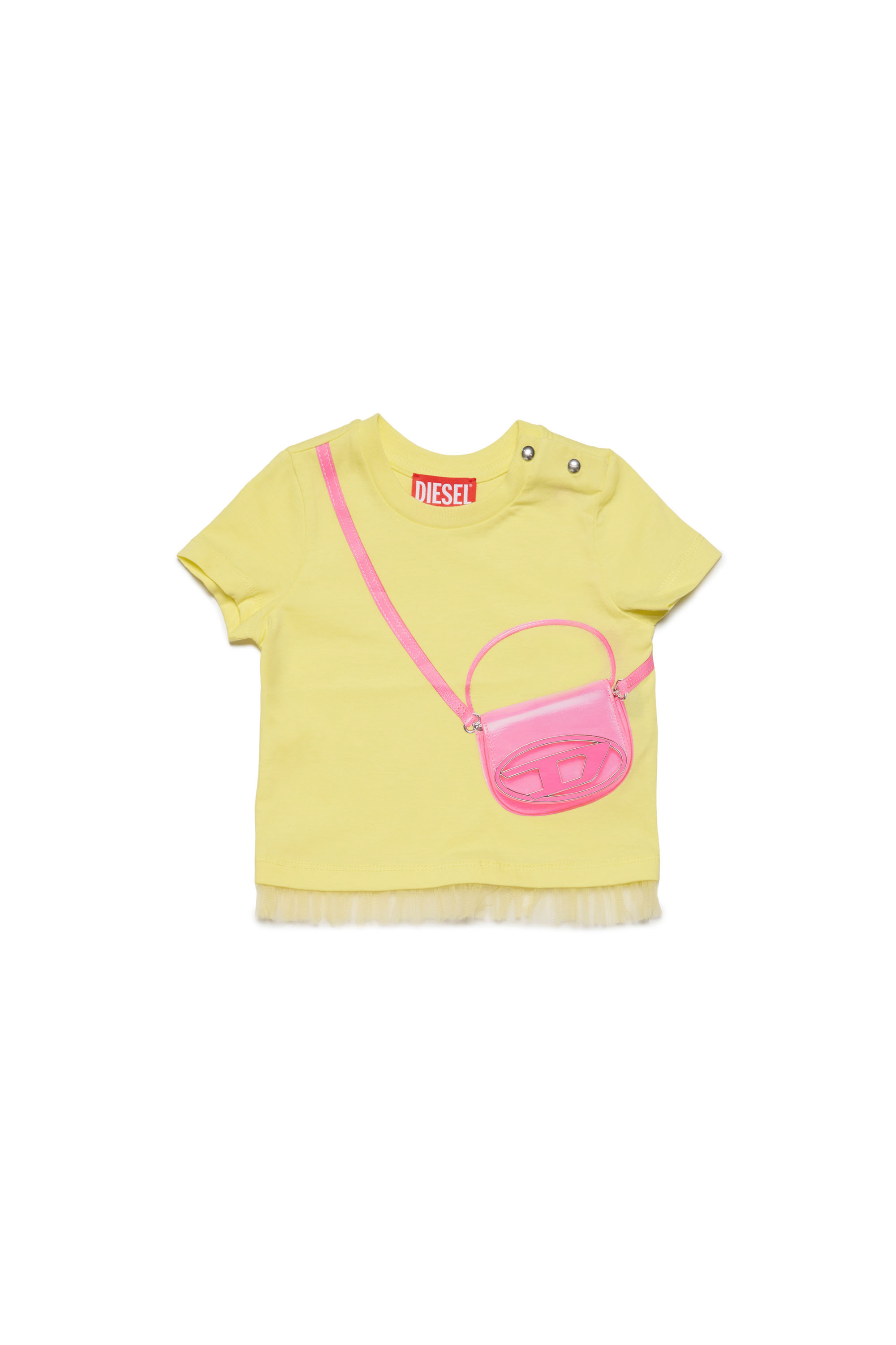 Diesel - TURNIB, Woman's T-shirt with trompe l'oeil bag in Yellow - 1