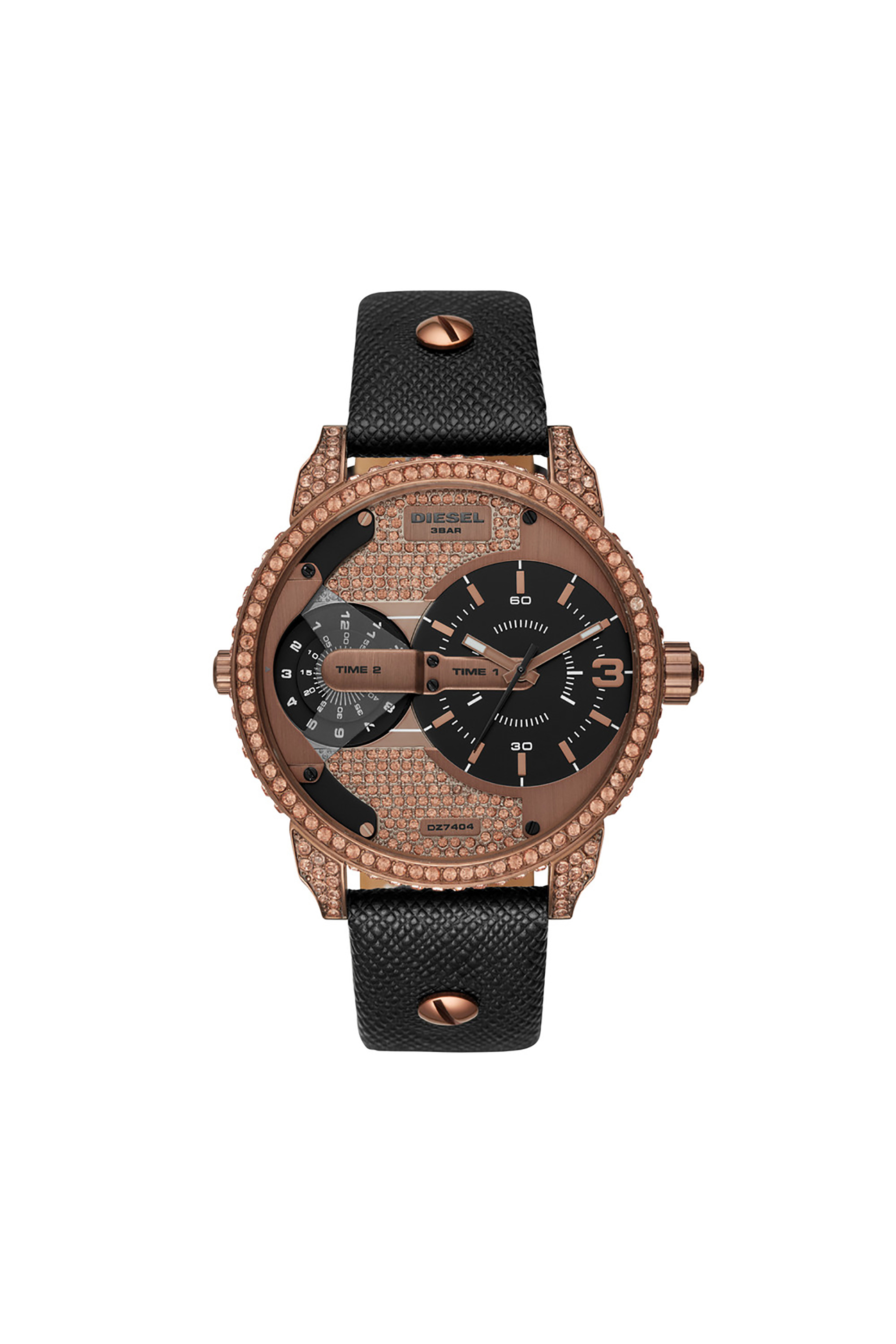 Diesel - DZ7404, Unisex's Leather watch with copper details, 46 mm in Black - 1