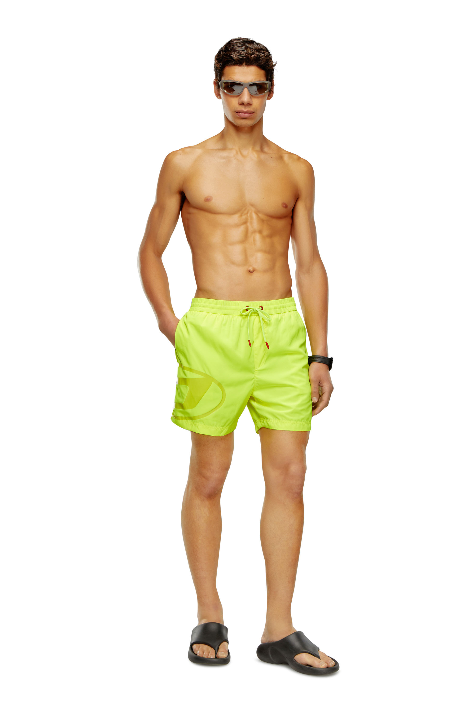 Diesel - BMBX-RIO-41, Man's Swim shorts with shiny Oval D logo in Yellow Fluo - 1