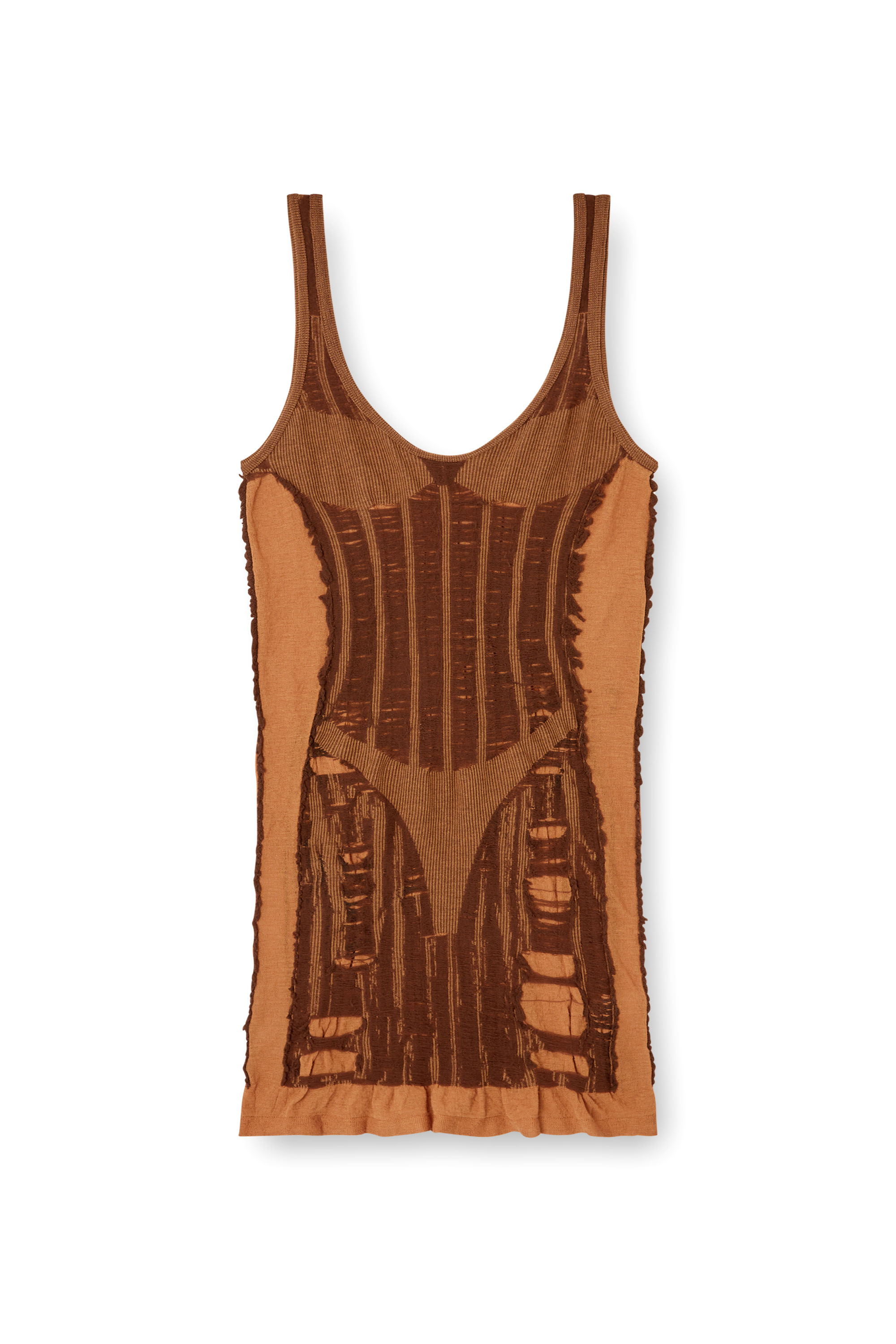 Diesel - M-CALIMERA-SHORT, Woman's Mini dress in distressed second-skin knit in Brown - 3