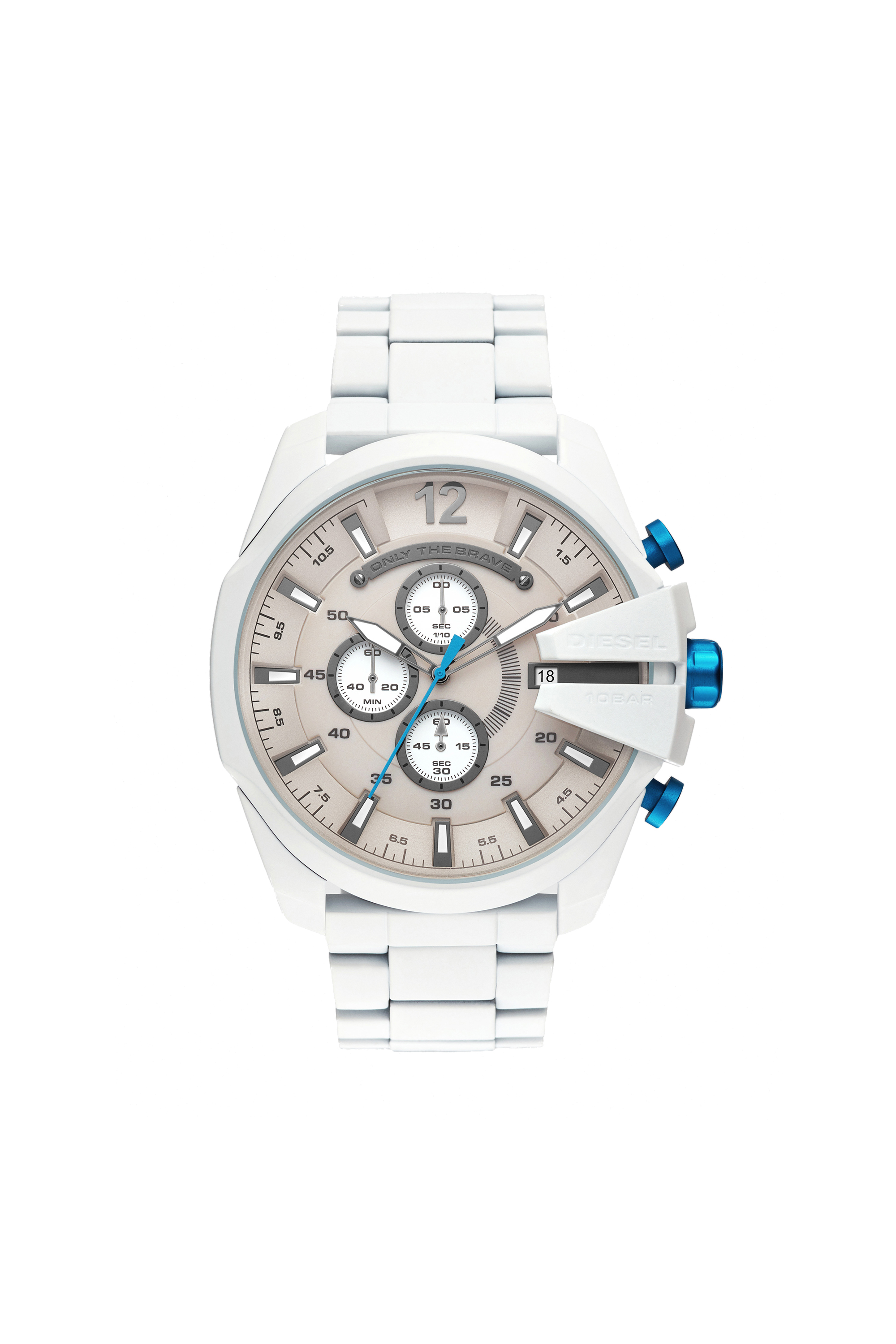 Diesel - DZ4502, Man's Mega Chief chronograph white stainless steel watch in White/Blue - 1