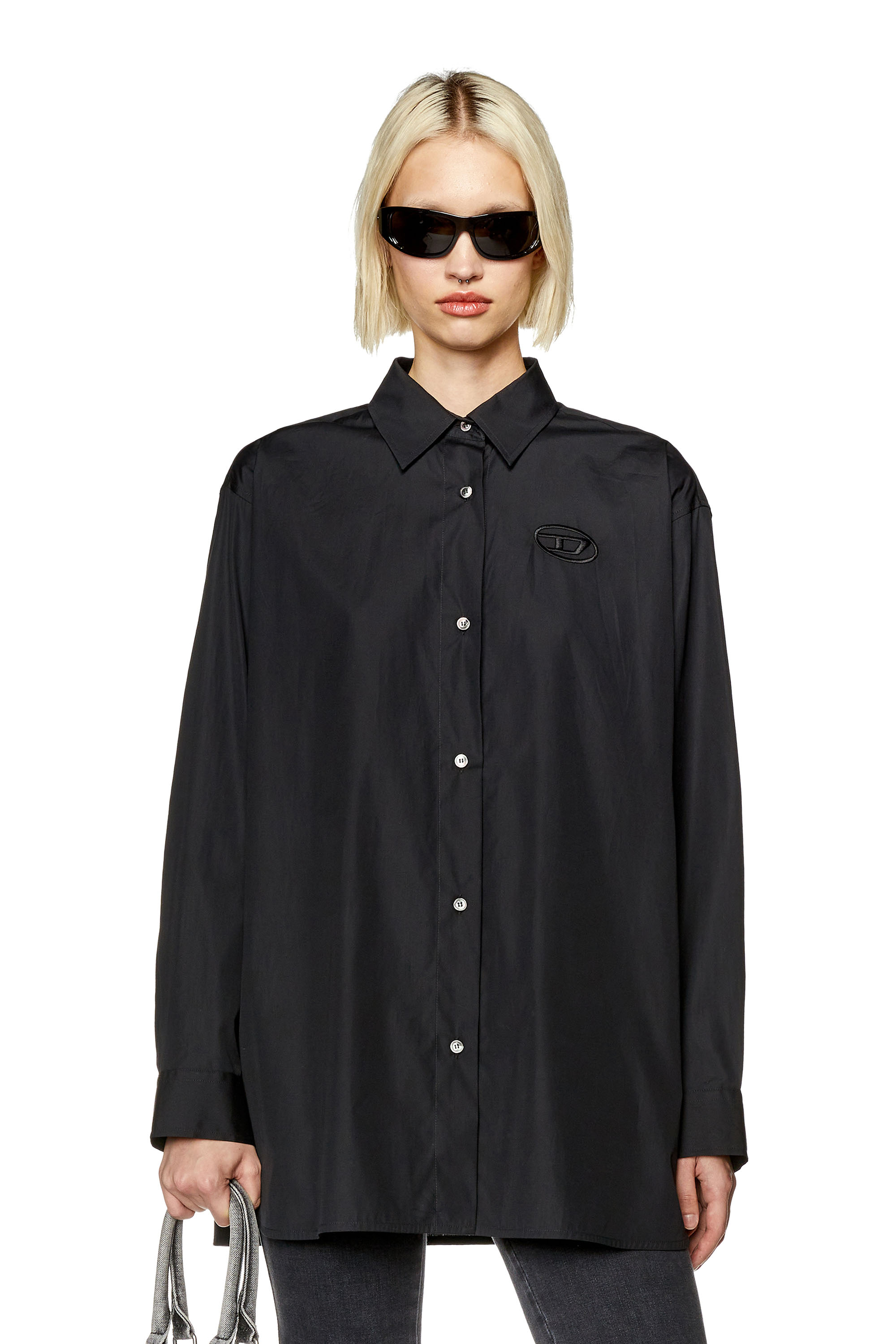 Diesel - C-BRUCE-B, Woman's Loose shirt with 3D embroidery in Black - 1
