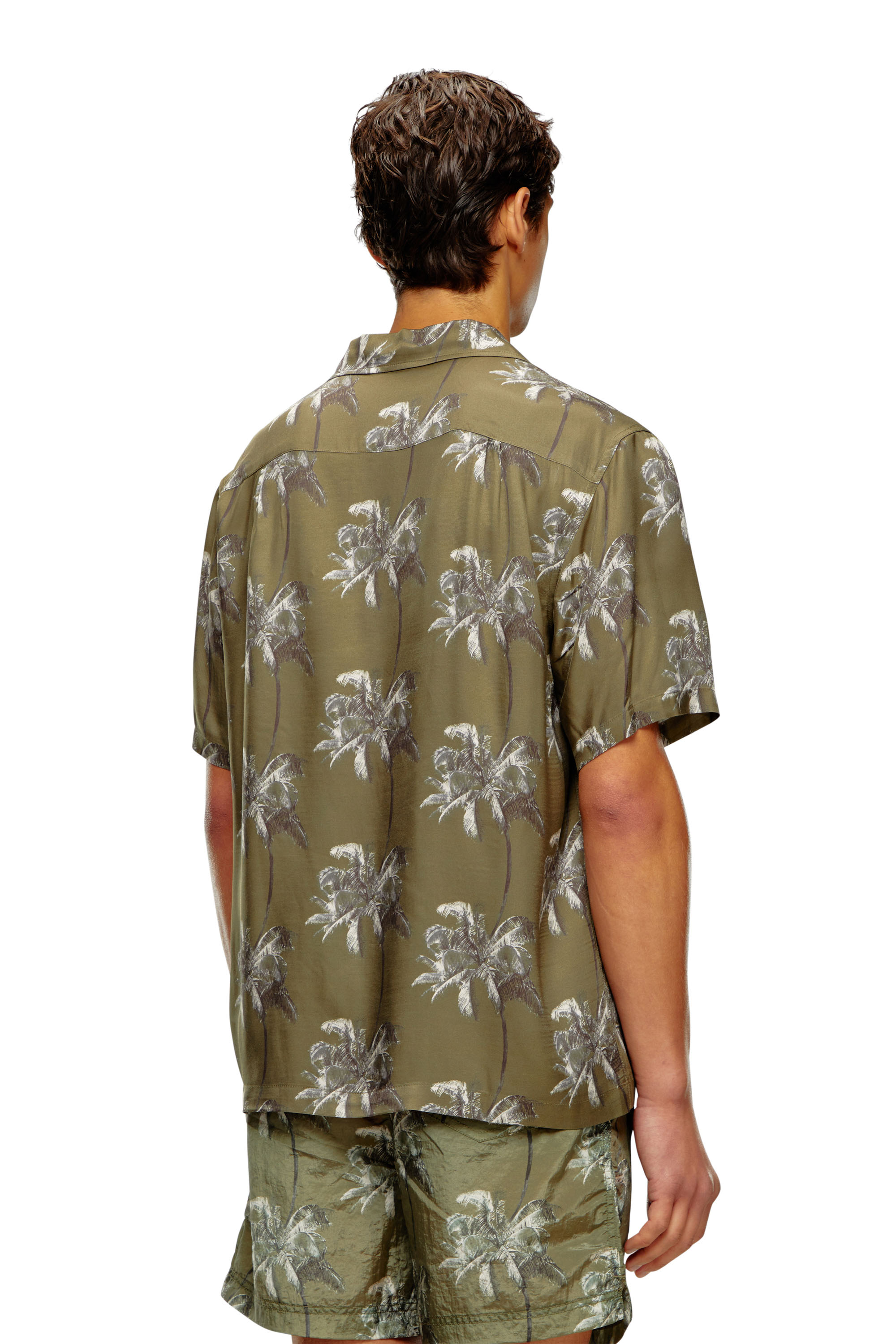 Diesel - BMOWT-ADRIAN, Man's Beach shirt with palm trees print in Brown - 3