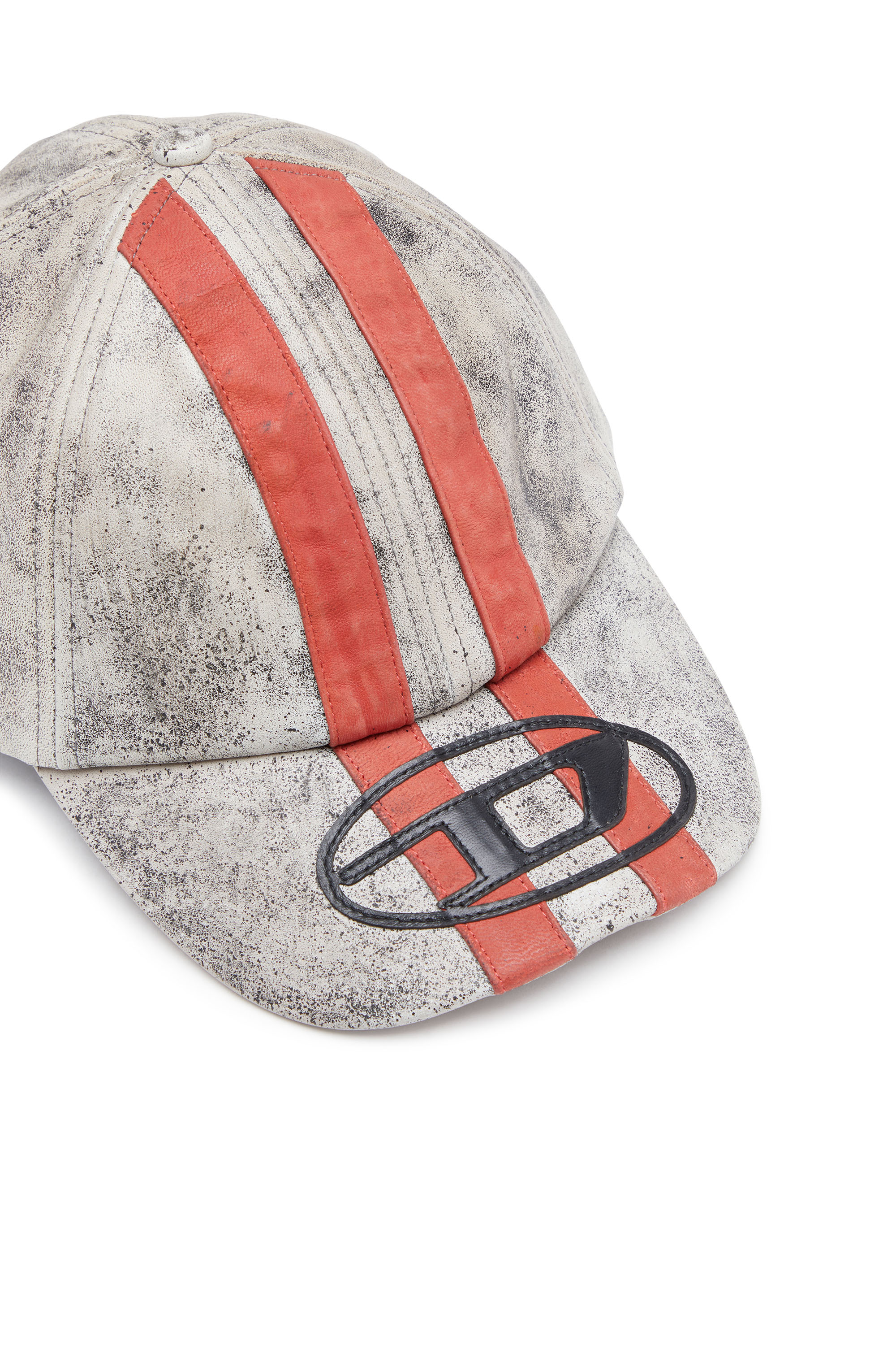 Diesel - C-OLAV, Man's Leather baseball cap with stripes in Grey - 3