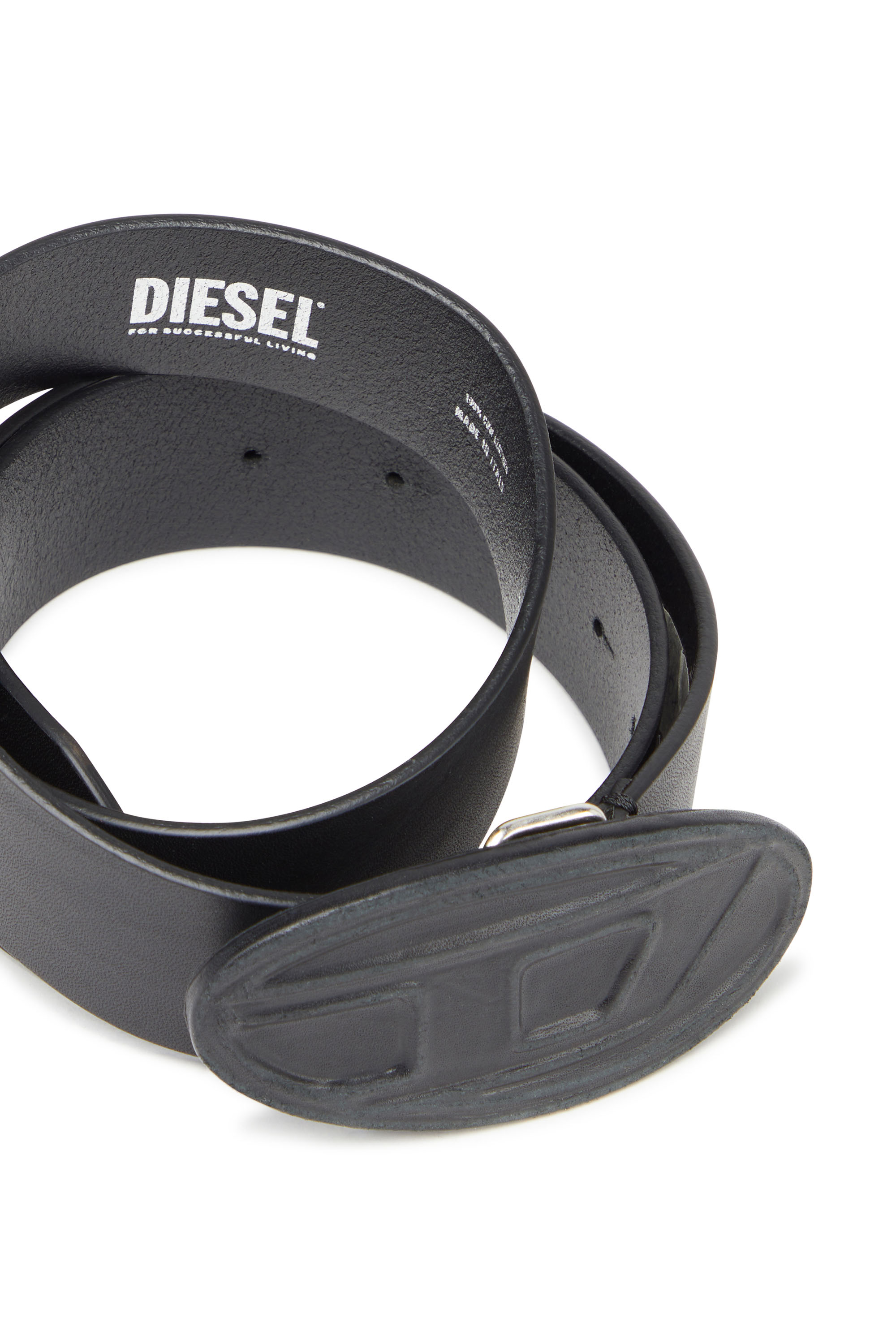 Diesel - B-1DR SCRATCH, Man's Leather belt with leather 'D' buckle in Black - 3