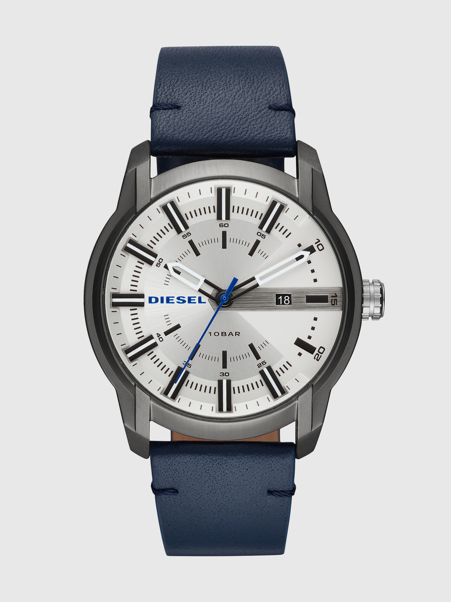 Diesel - DZ1866, Man's Armbar navy watch with silver-tone dial, 44 mm in Blue - 1