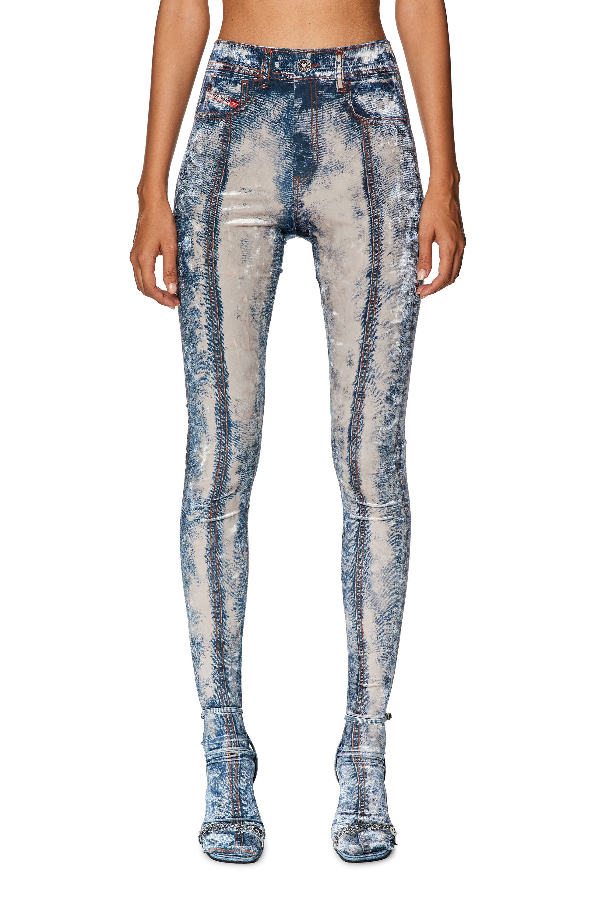 Diesel - P-KOLVET, Woman's Chenille leggings with denim print in Blue - 1