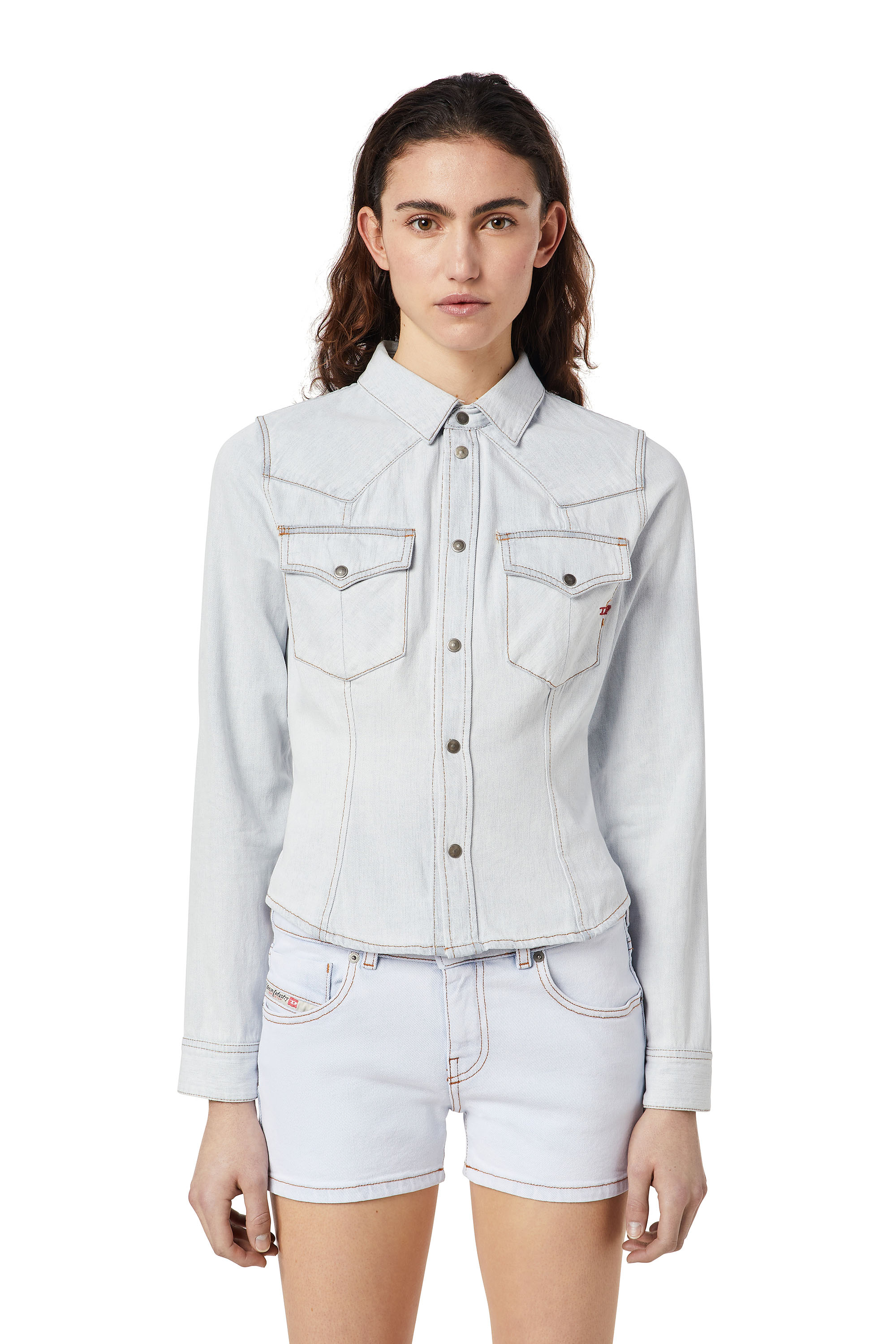 Diesel - DE-RIN WESTERN SHIRT, Woman's Western shirt in denim in Light Blue - 1