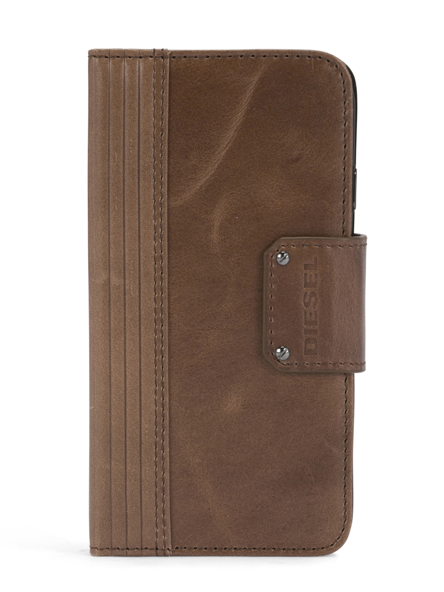 Diesel - BROWN LINED LEATHER IPHONE 8/7 FOLIO, Unisex's Brown lined leather folio, iPhone 8/7 in Brown - 1