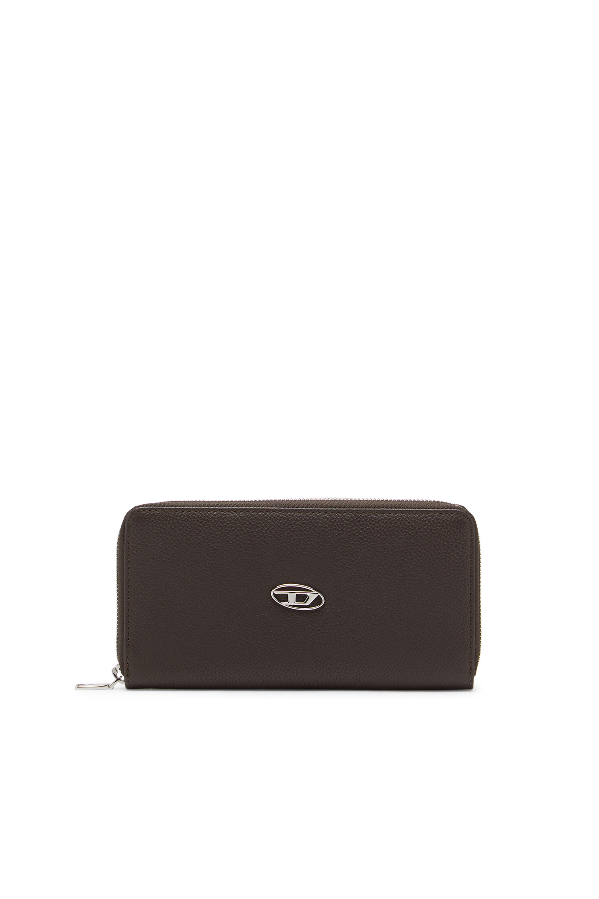 Diesel - CONTINENTAL ZIP L, Man's Leather zip-around wallet with logo plaque in Brown - 1