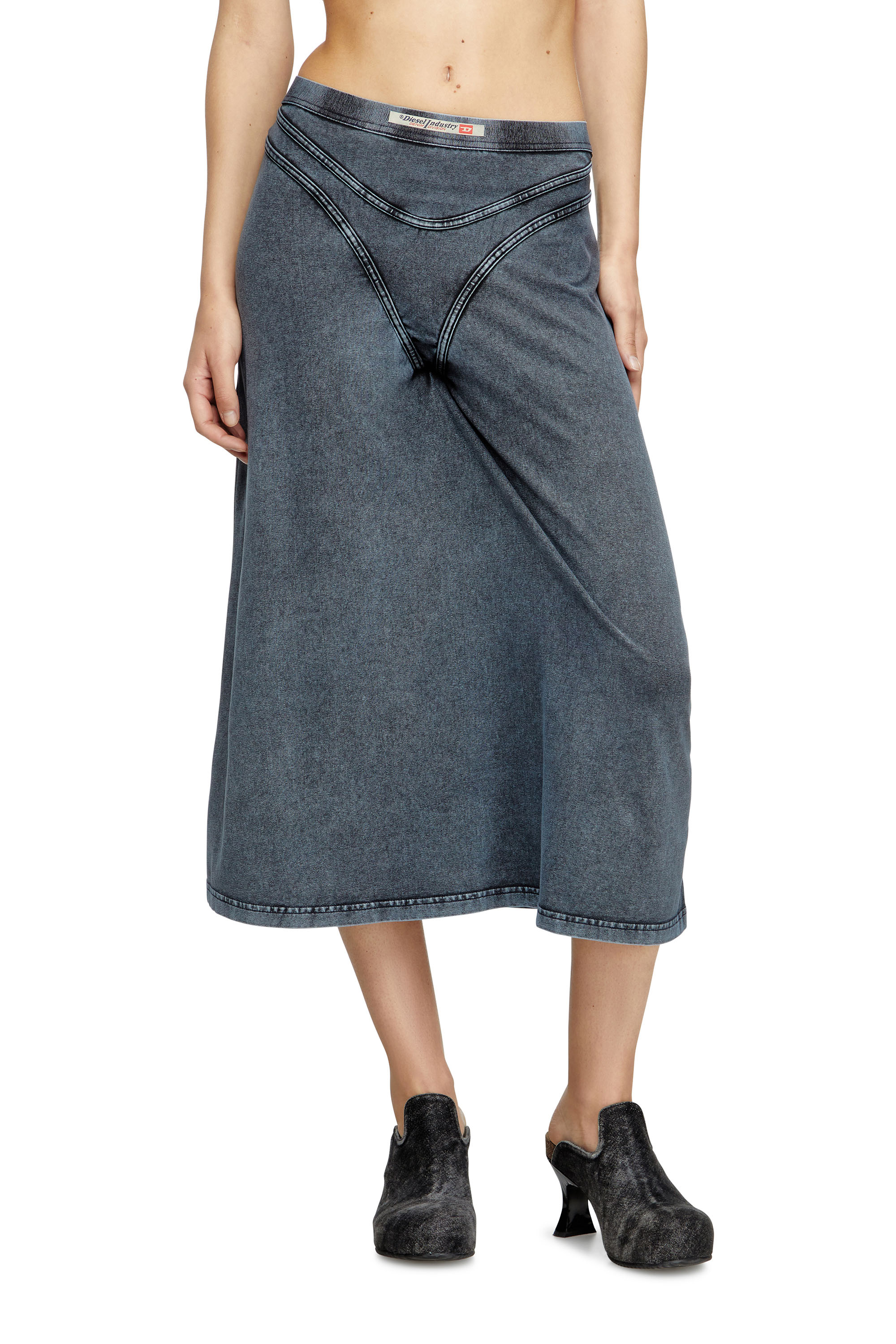 Diesel - O-ALLINE, Woman's Midi skirt in denim-look jersey in Dark Blue - 1
