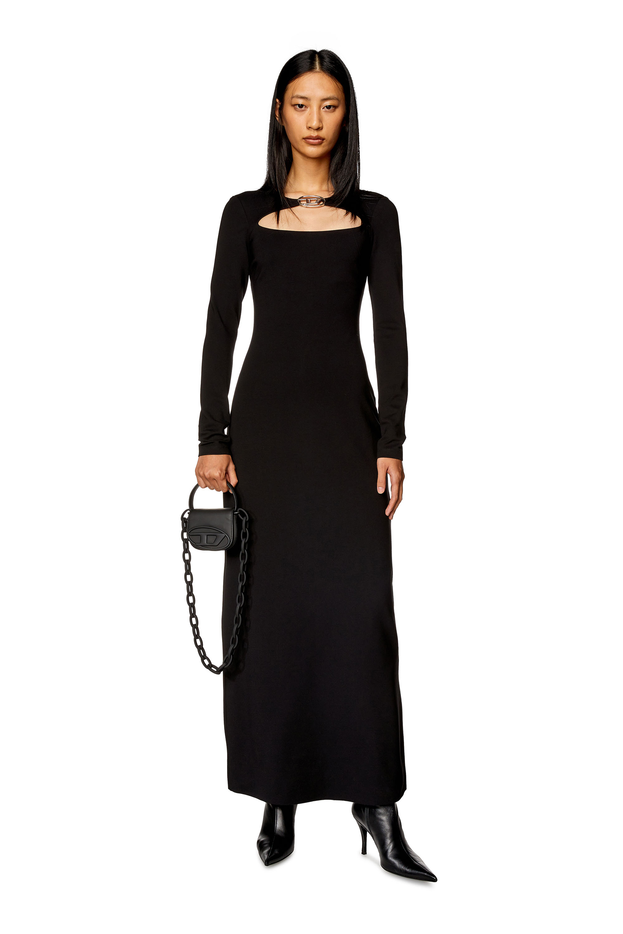 Diesel - D-AMS, Woman's Milano-knit dress with metal Oval D plaque in Black - 1