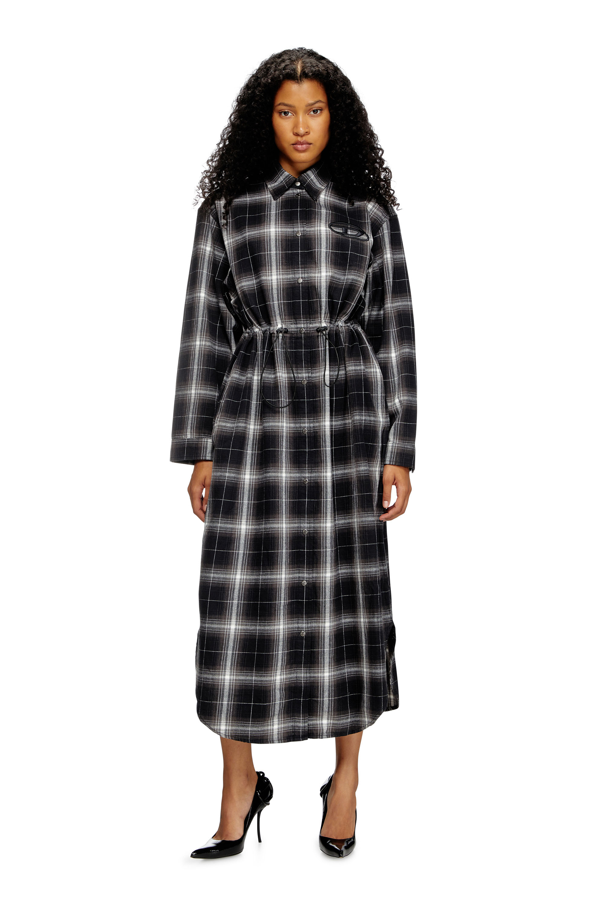 Diesel - D-REAMER, Woman's Midi shirt dress in check flannel in Black/White - 2