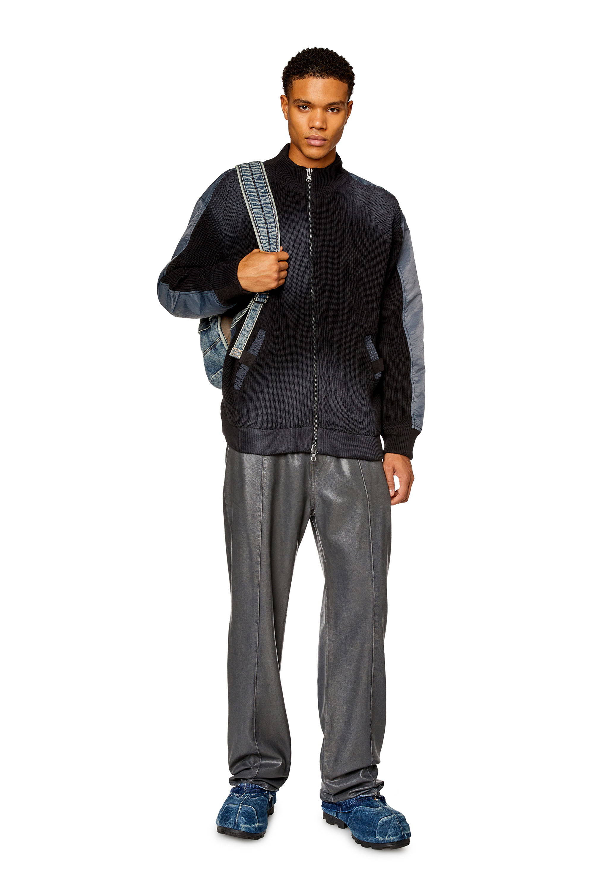 Diesel - K-OSWIN, Man's Padded knit and nylon bomber jacket in Black/Blue - 2