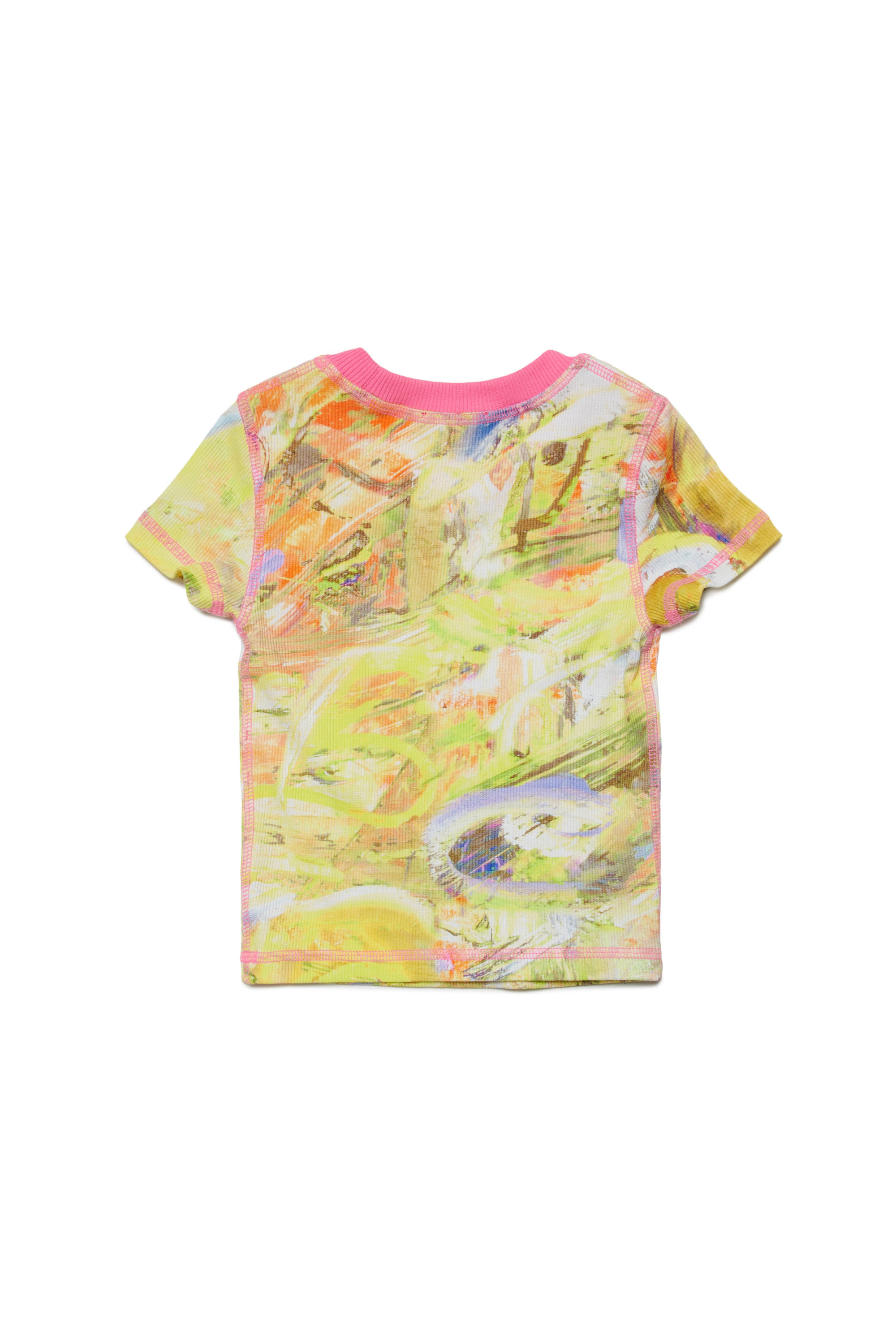 Diesel - TISKI, Woman's Ribbed T-shirt with abstract print in Yellow - 2