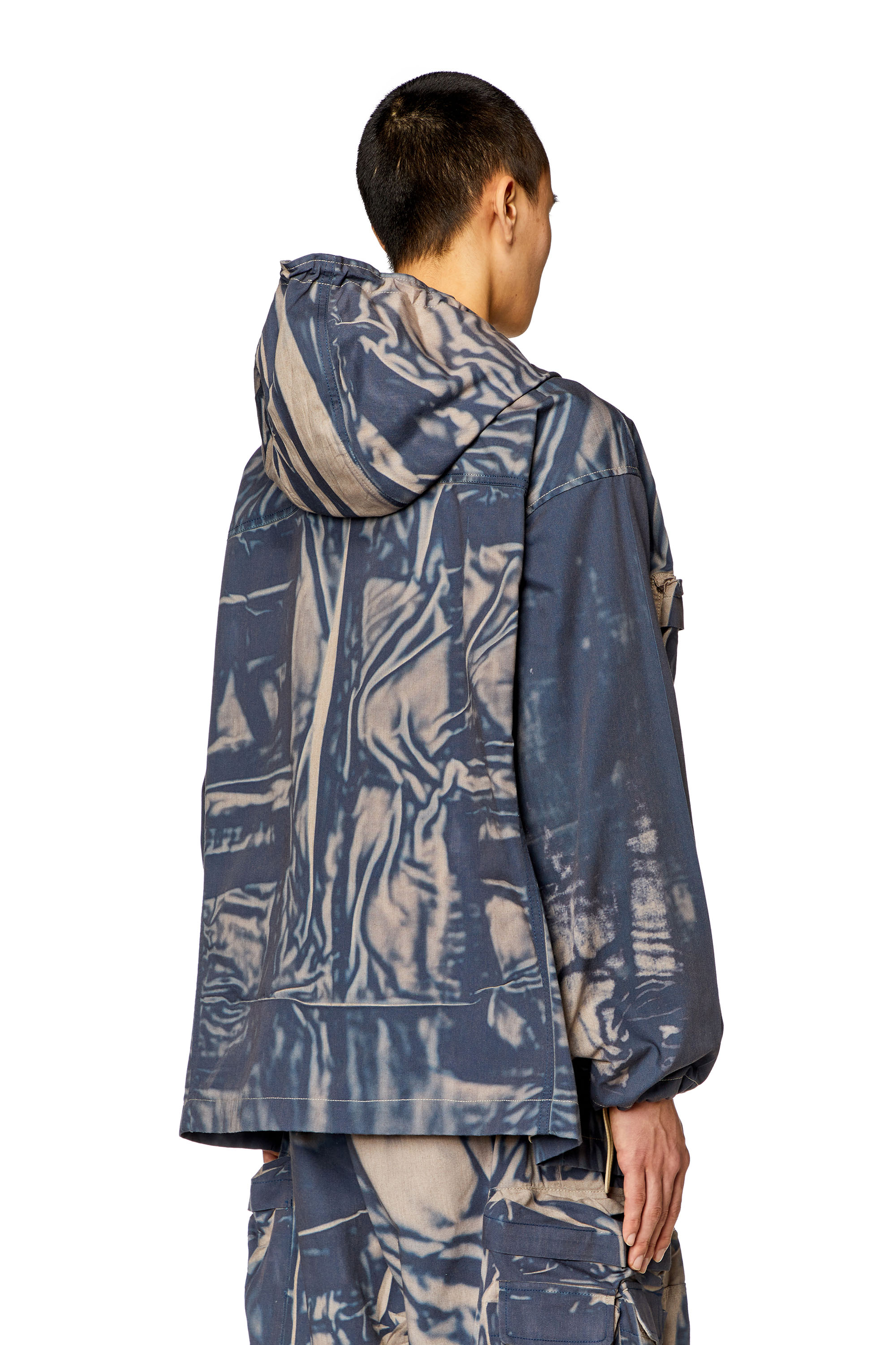 Diesel - J-CADMUS, Man's Cargo jacket with creased print in Beige/Blue - 4