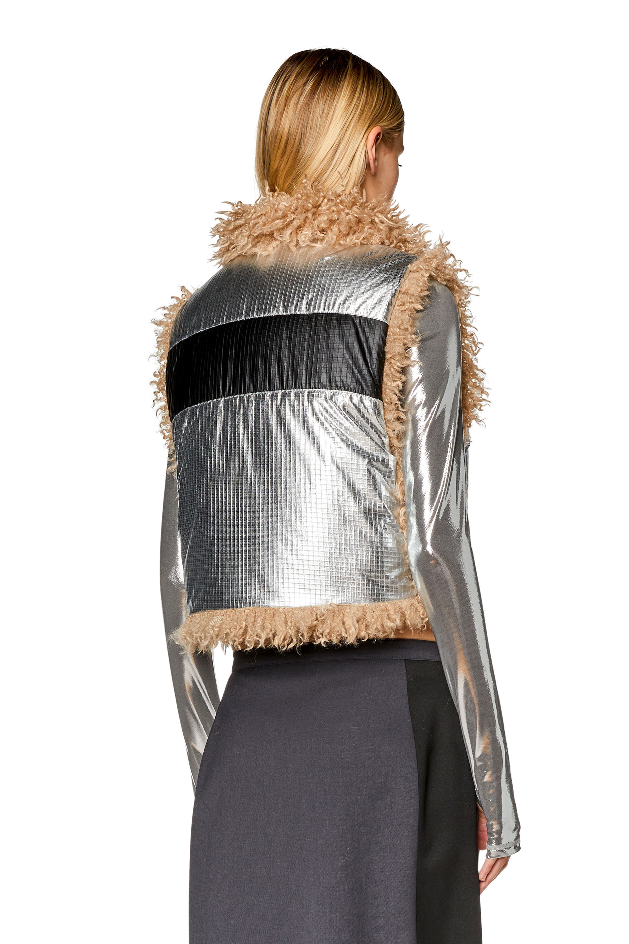 Diesel - W-EFIA, Woman's Vest in foil-coated ripstop in Silver - 4