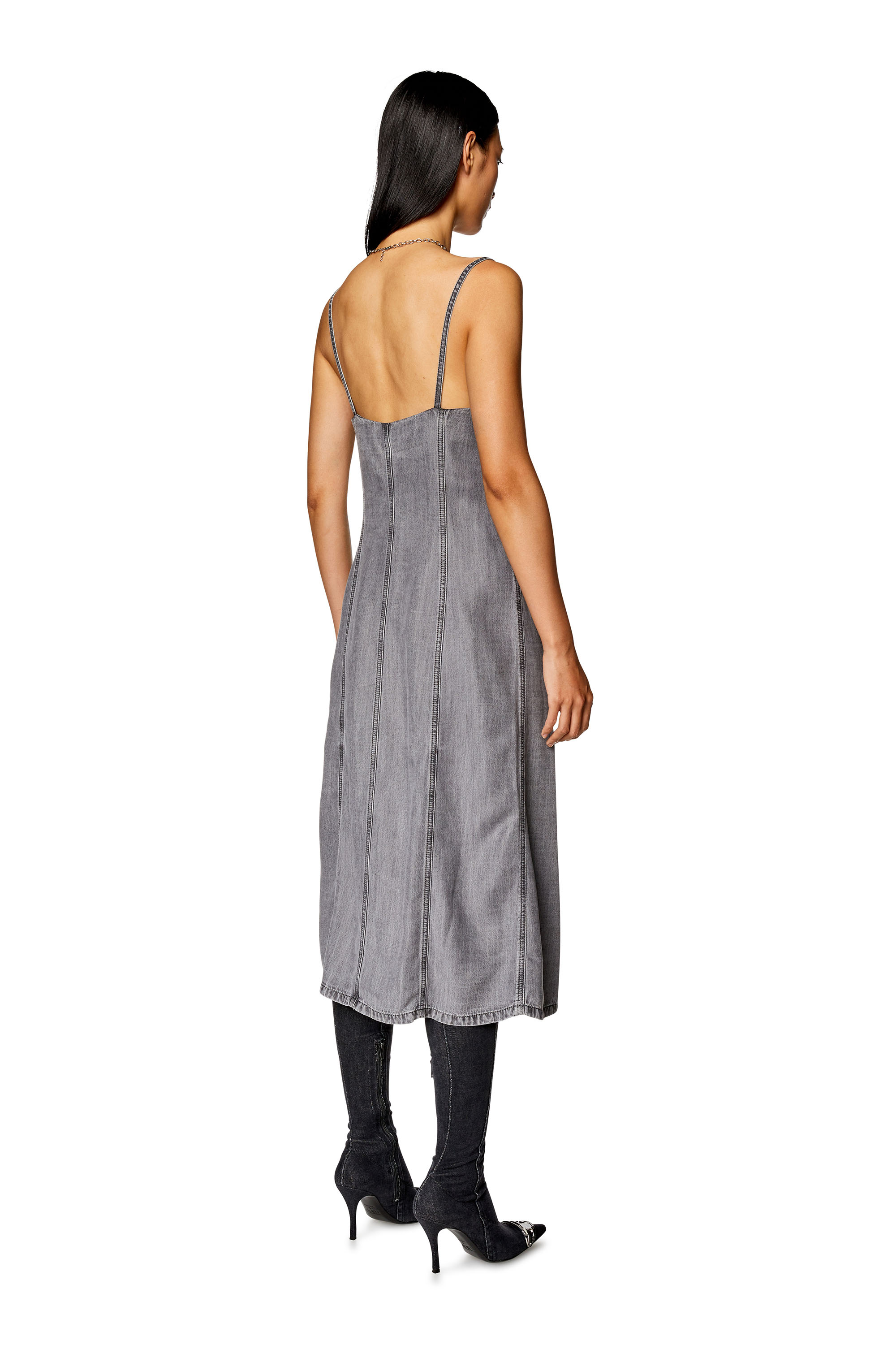Diesel - DE-DRESSY, Woman's Strappy midi dress in light denim in Dark grey - 3