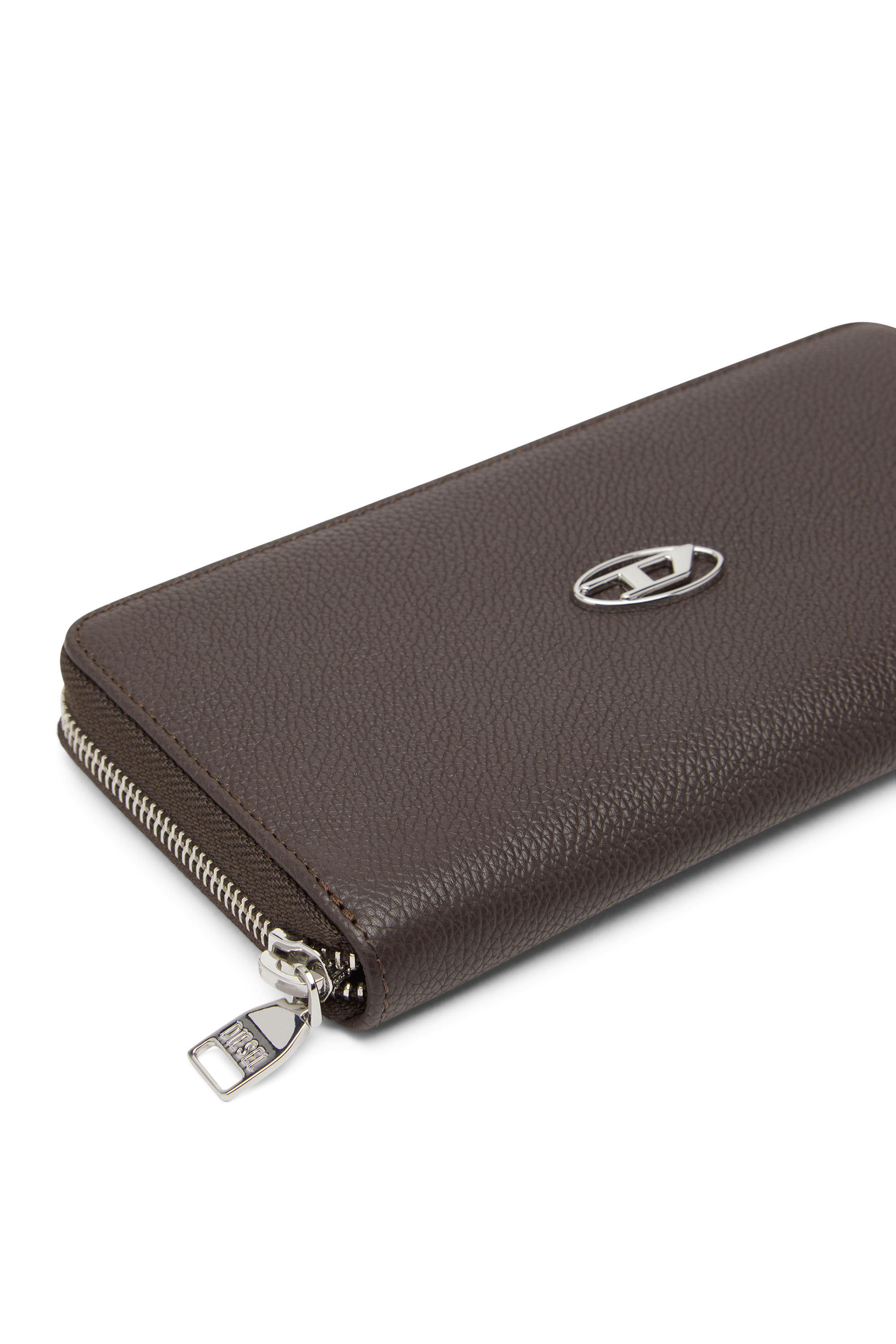 Diesel - CONTINENTAL ZIP L, Man's Leather zip-around wallet with logo plaque in Brown - 4