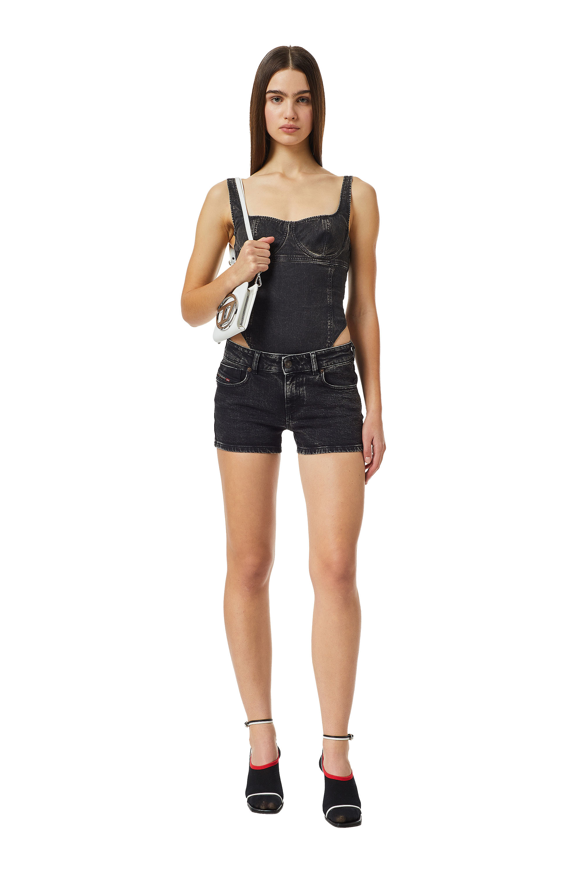 Diesel - DE-LYLA SHORT PANTS, Woman's Shorts in denim in Black/Dark grey - 2