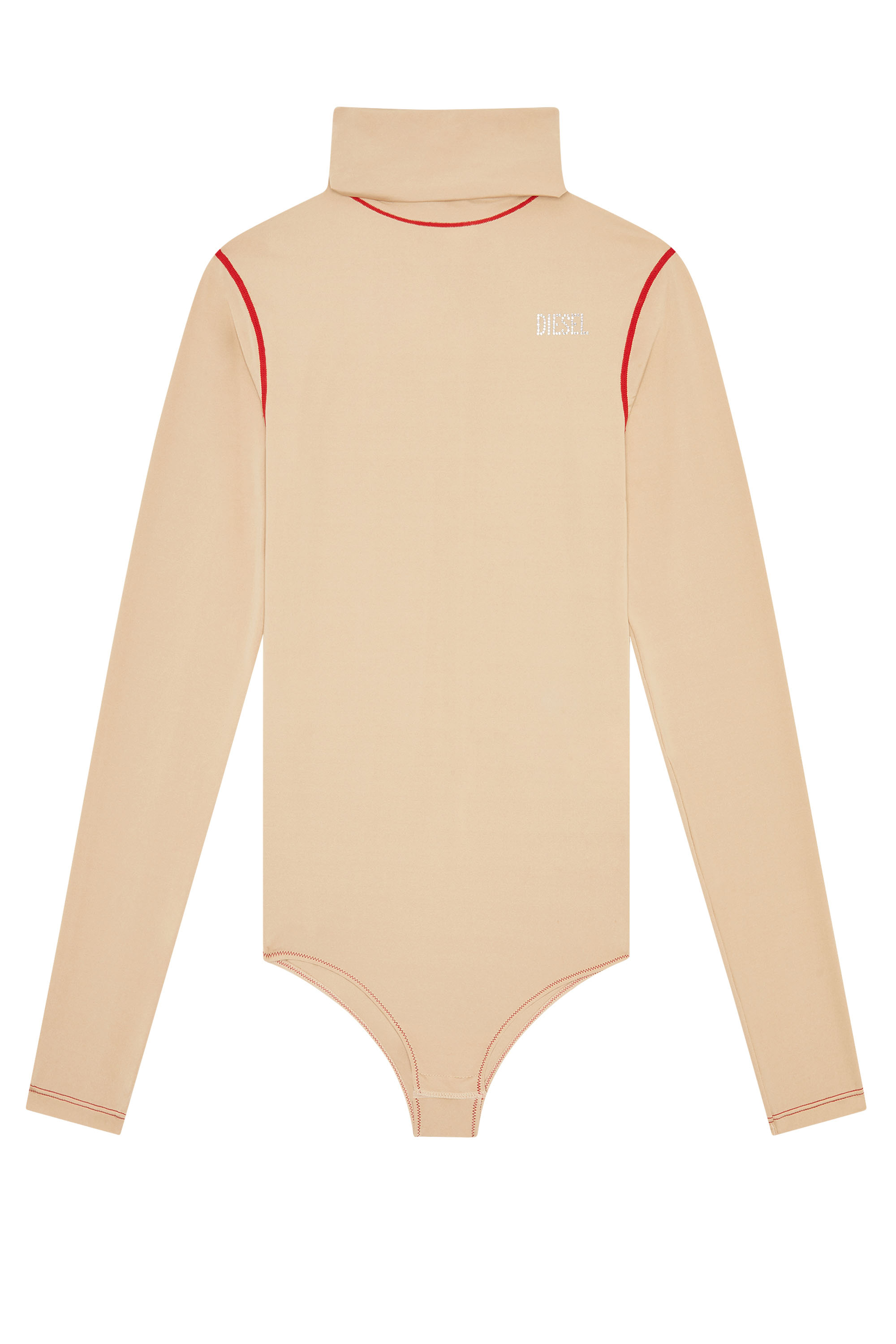 Diesel - UFBY-BRILLY, Woman's High-neck bodysuit with rhinestone logo in Face Powder - 1