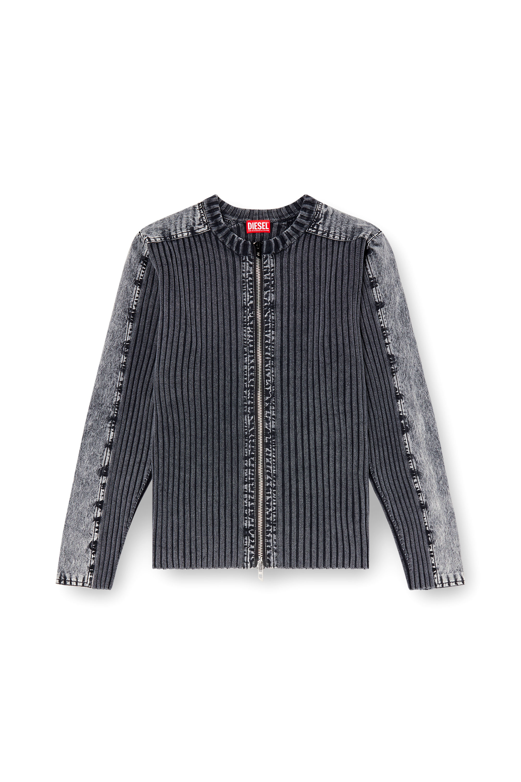Diesel - K-MATTY, Man's Zip-up cardigan with contrast panels in Dark grey - 3