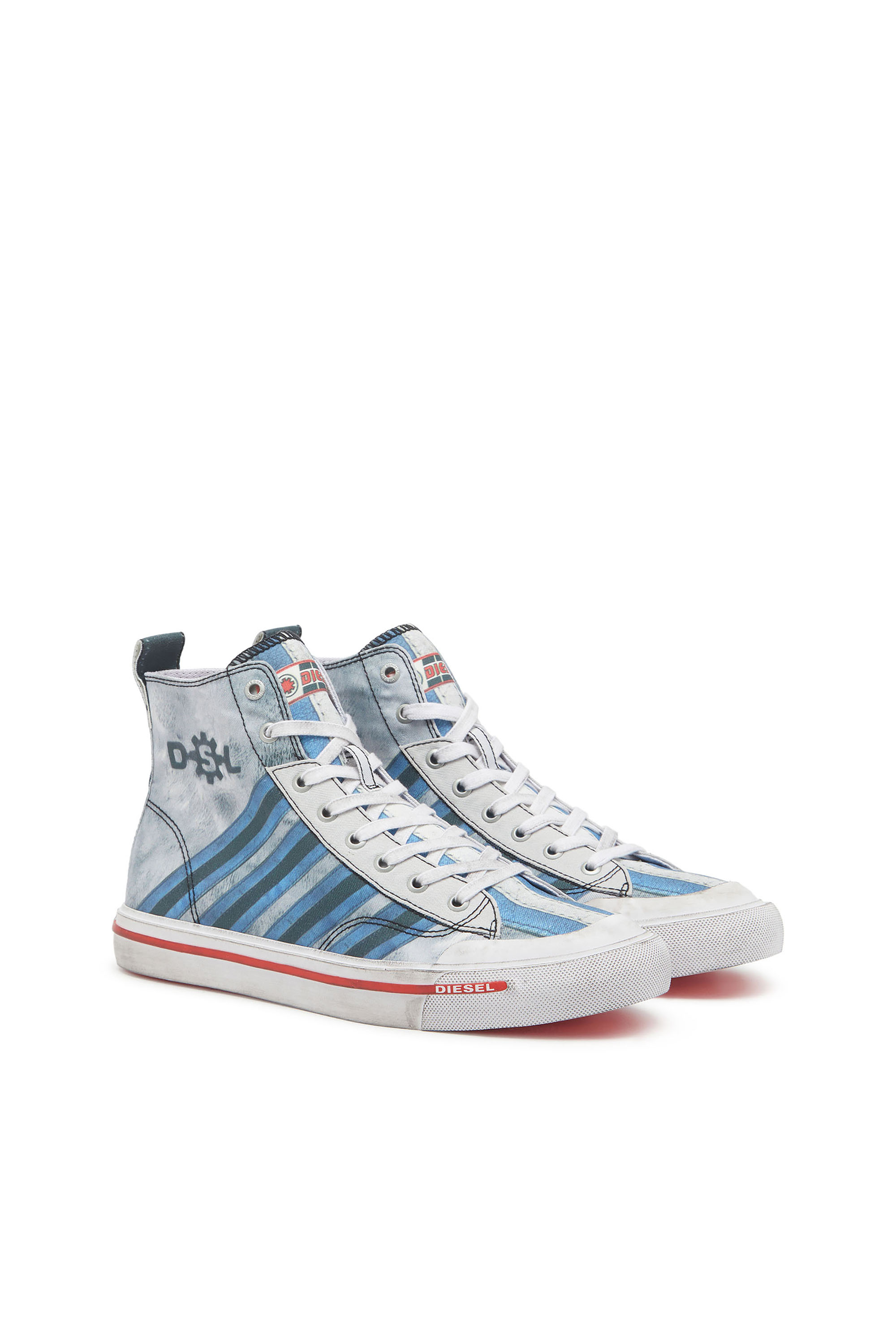 Diesel - S-ATHOS MID, Man's S-Athos Mid - High-top sneaker with all-over print in Light Blue - 2