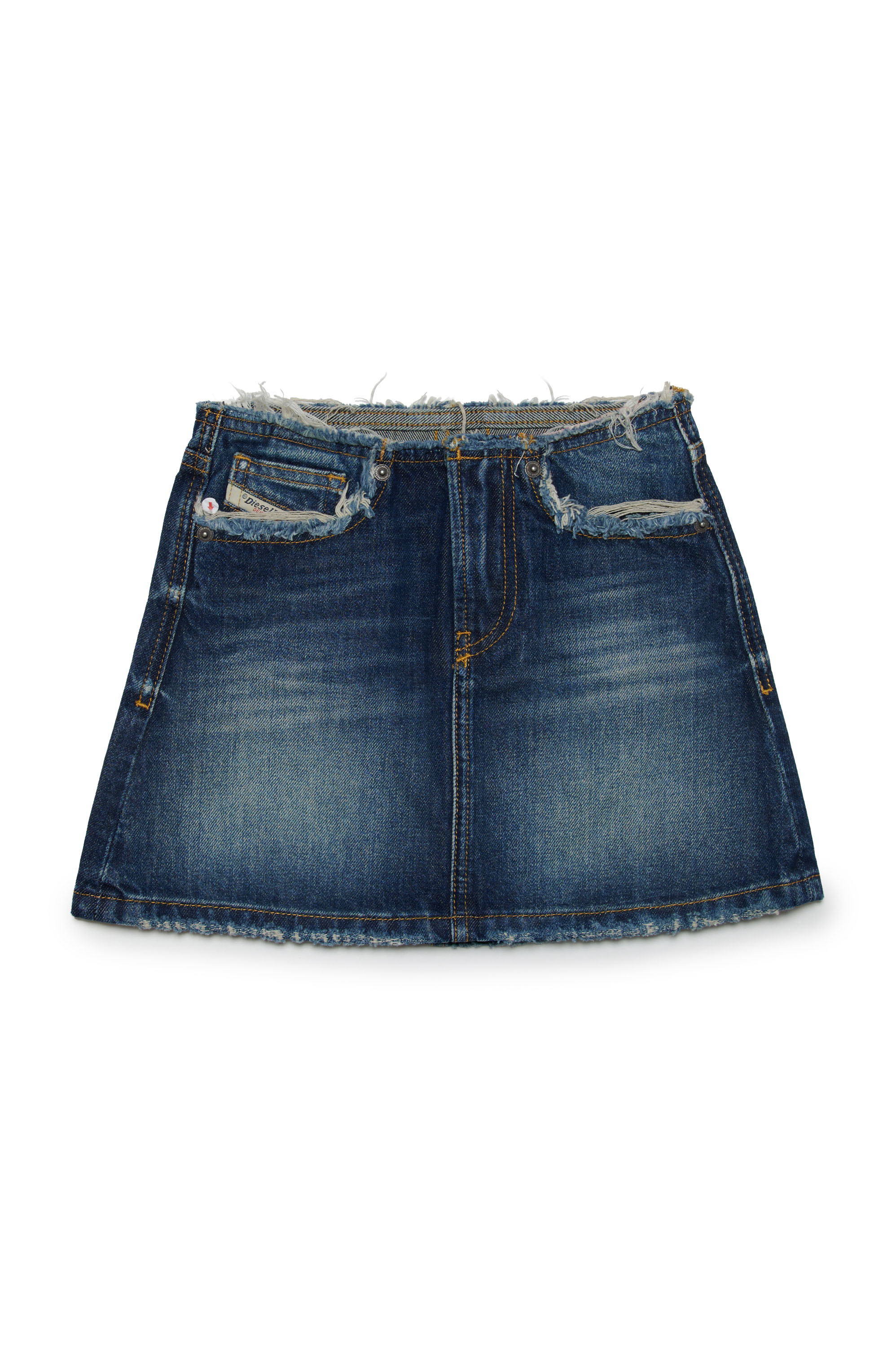 Diesel - GEALBU-S2-J, Woman's Short denim skirt with frayed details in Dark Blue - 1