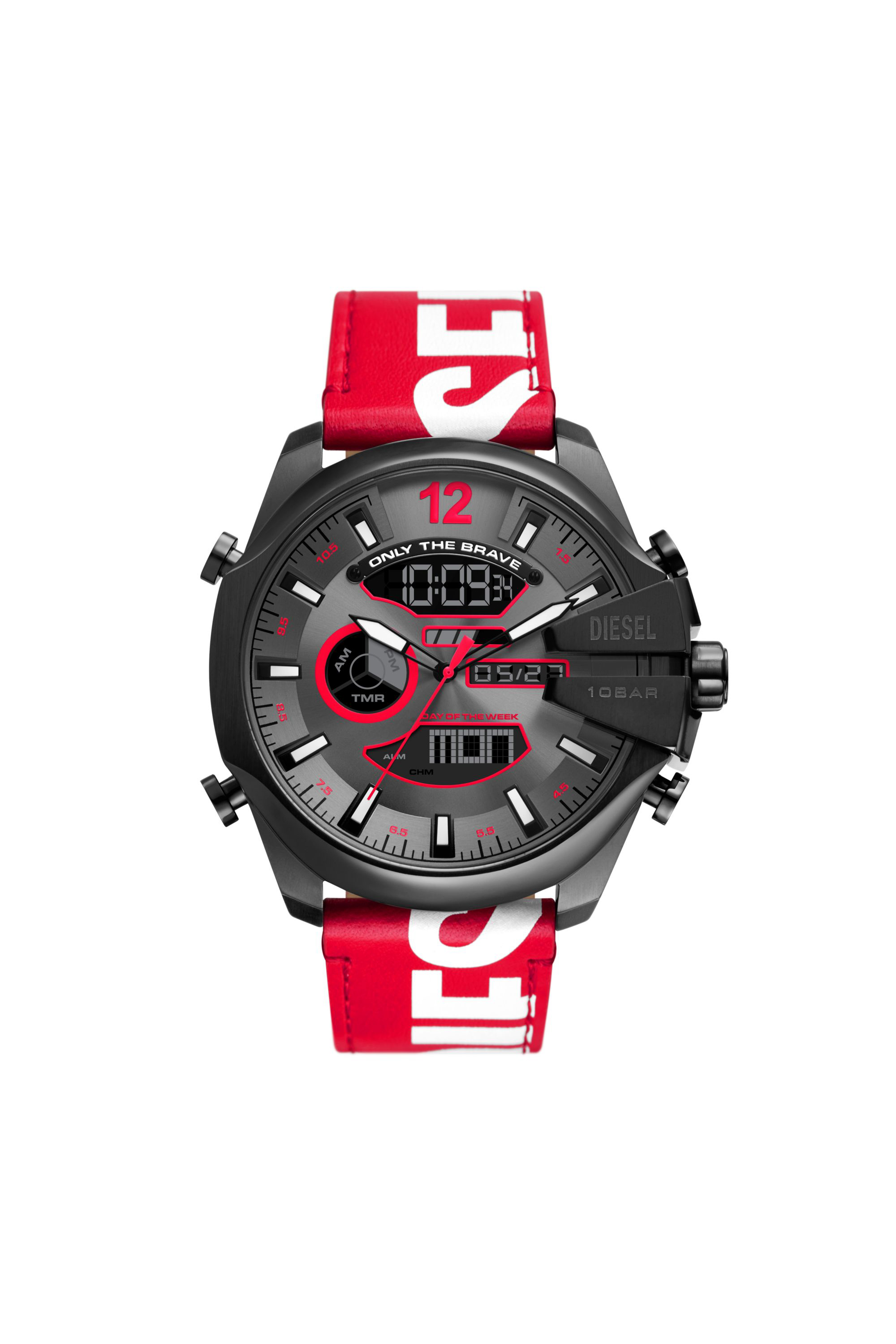 Diesel - DZ4647, Man's Mega Chief ana-digi red and white leather watch in Red - 1
