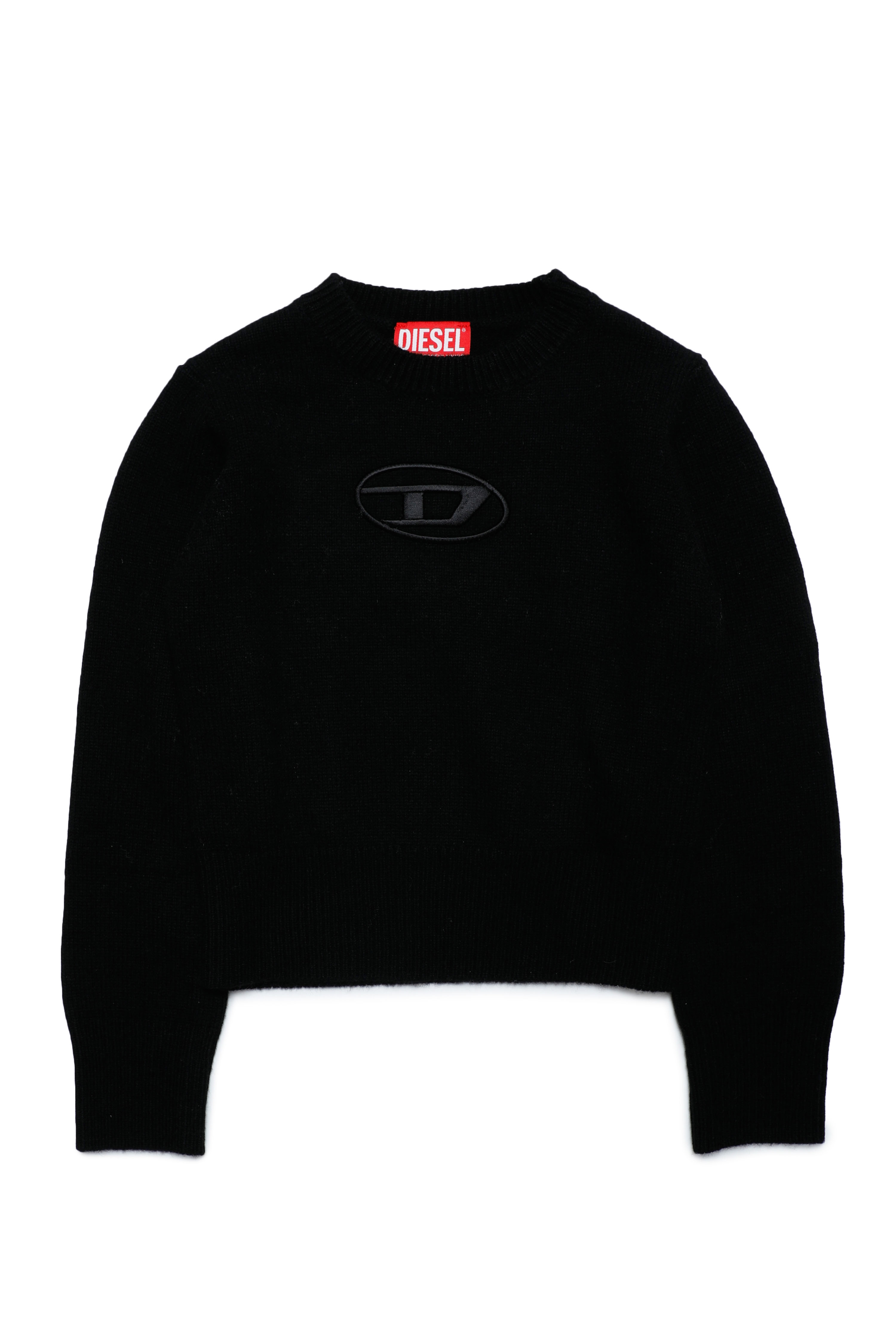 Diesel - KAREESA, Woman's Jumper in merino wool blend with D logo in Black - 1