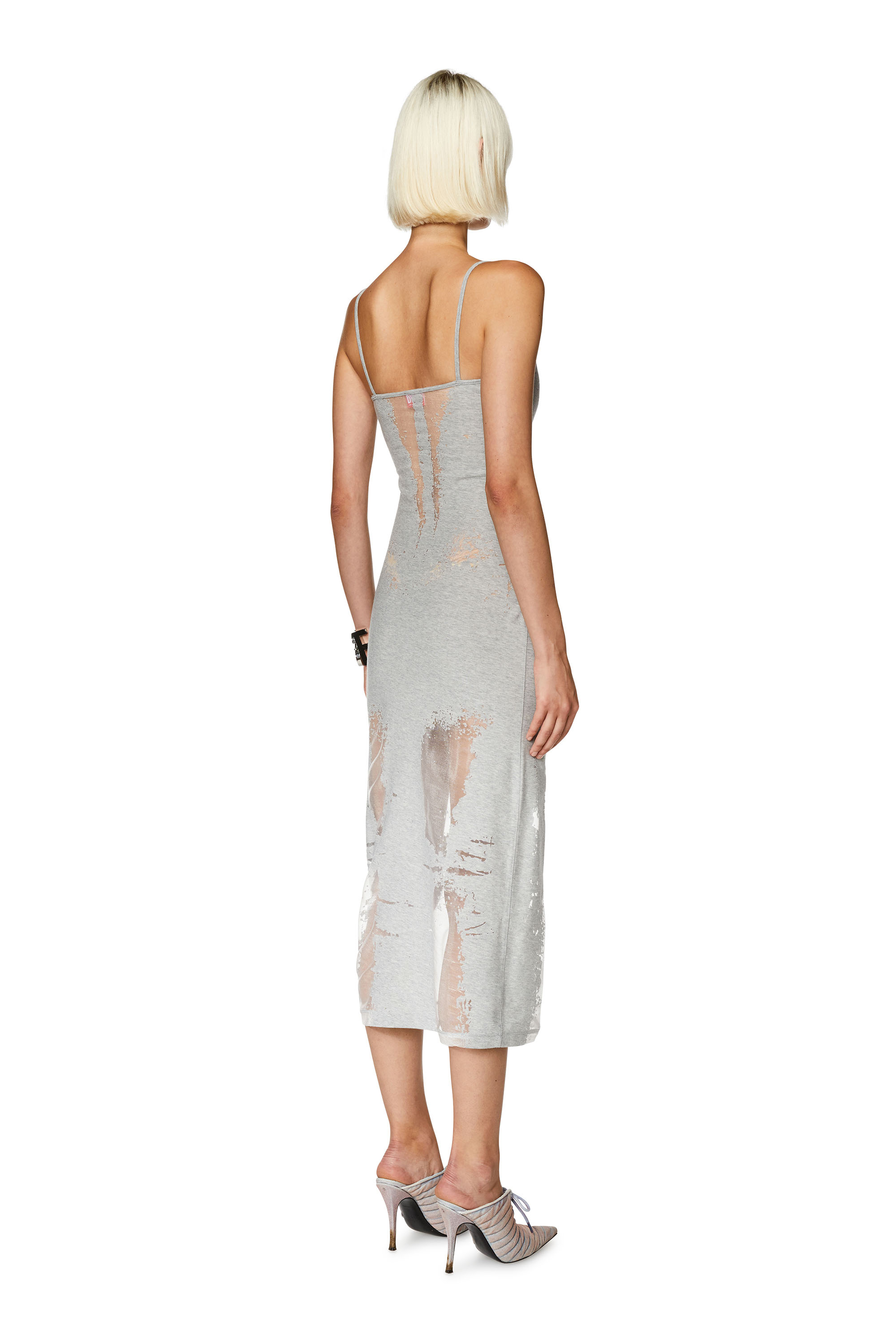 Diesel - D-HOPER-DEVO, Woman's Jersey dress with see-through effect in Light Grey - 3