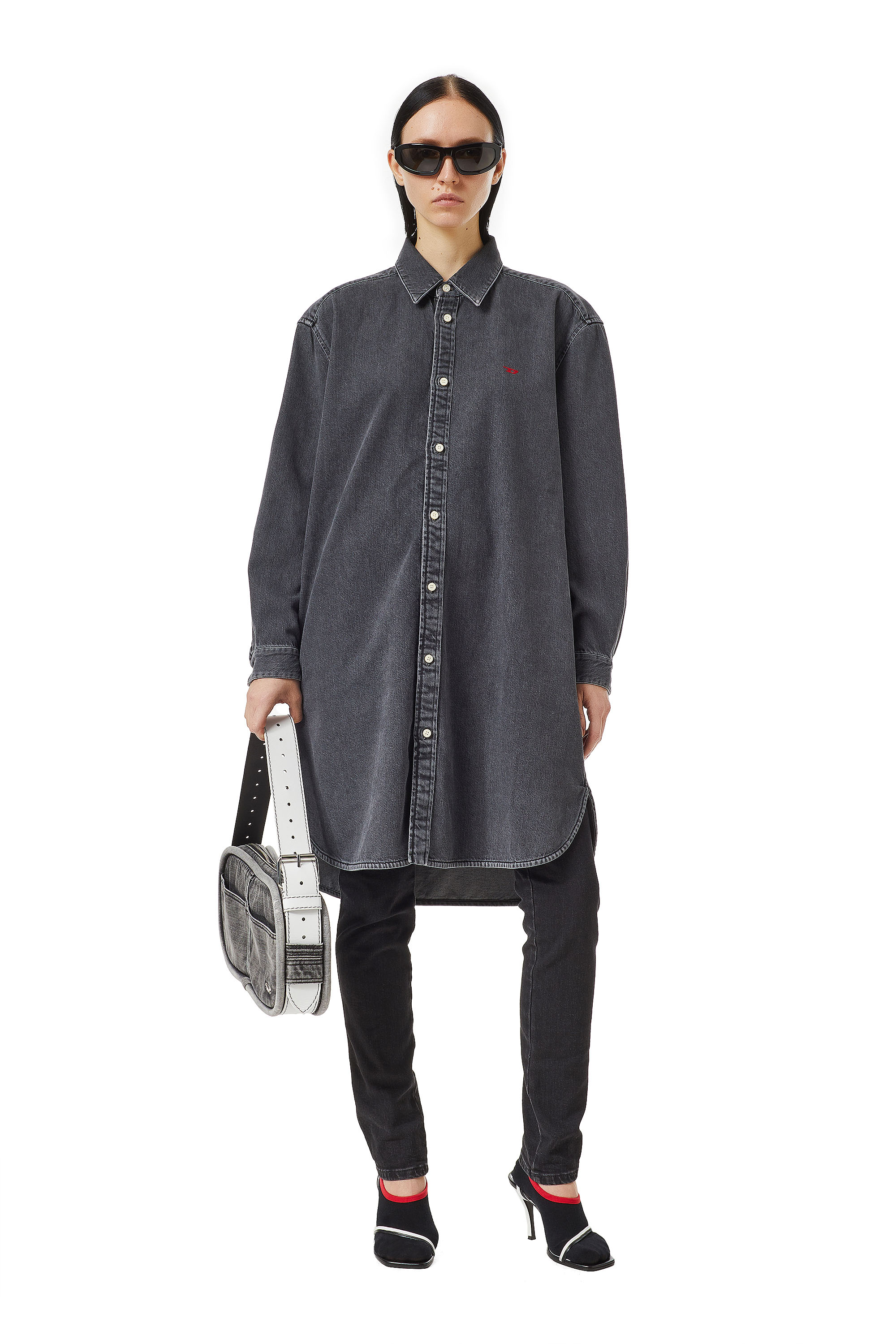 Diesel - DE-BLEX SHIRT DRESS, Woman's Shirt dress in denim in Black/Dark grey - 1