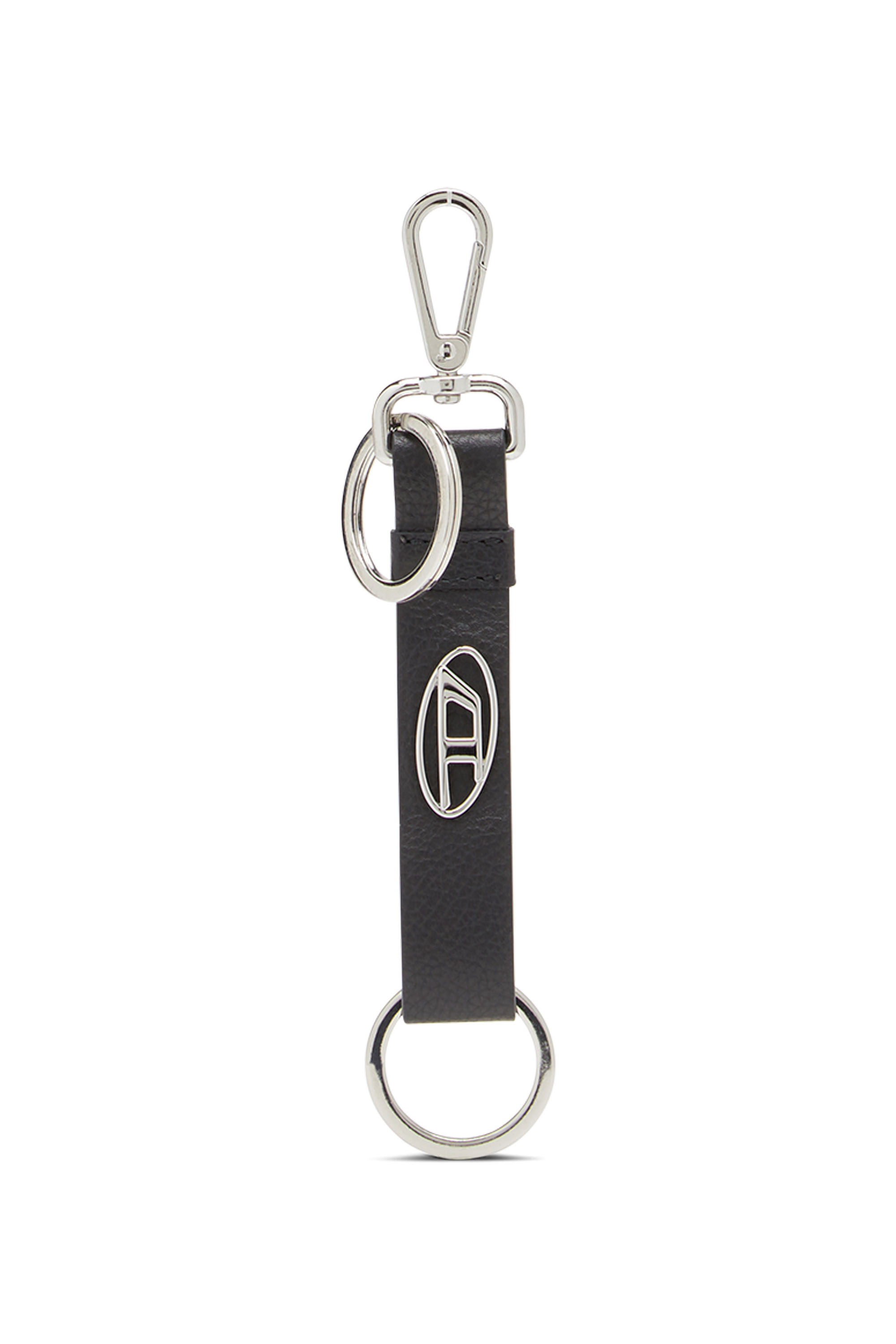 Diesel - BUSY-KEY, Man's Leather keyring with logo plaque in Black - 1
