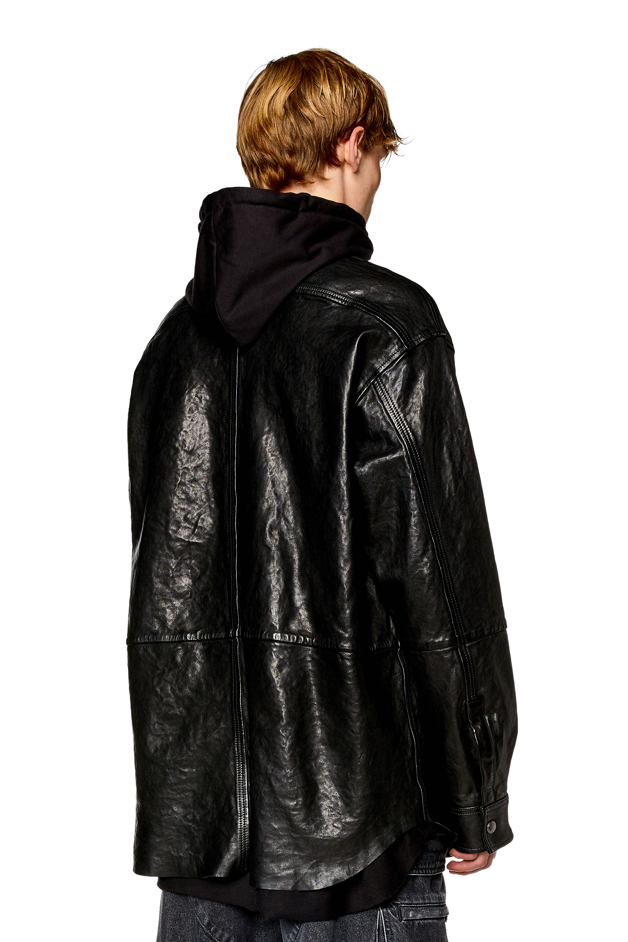 Diesel - L-SPHINX, Man's Hooded jacket in bubble leather in Black - 4
