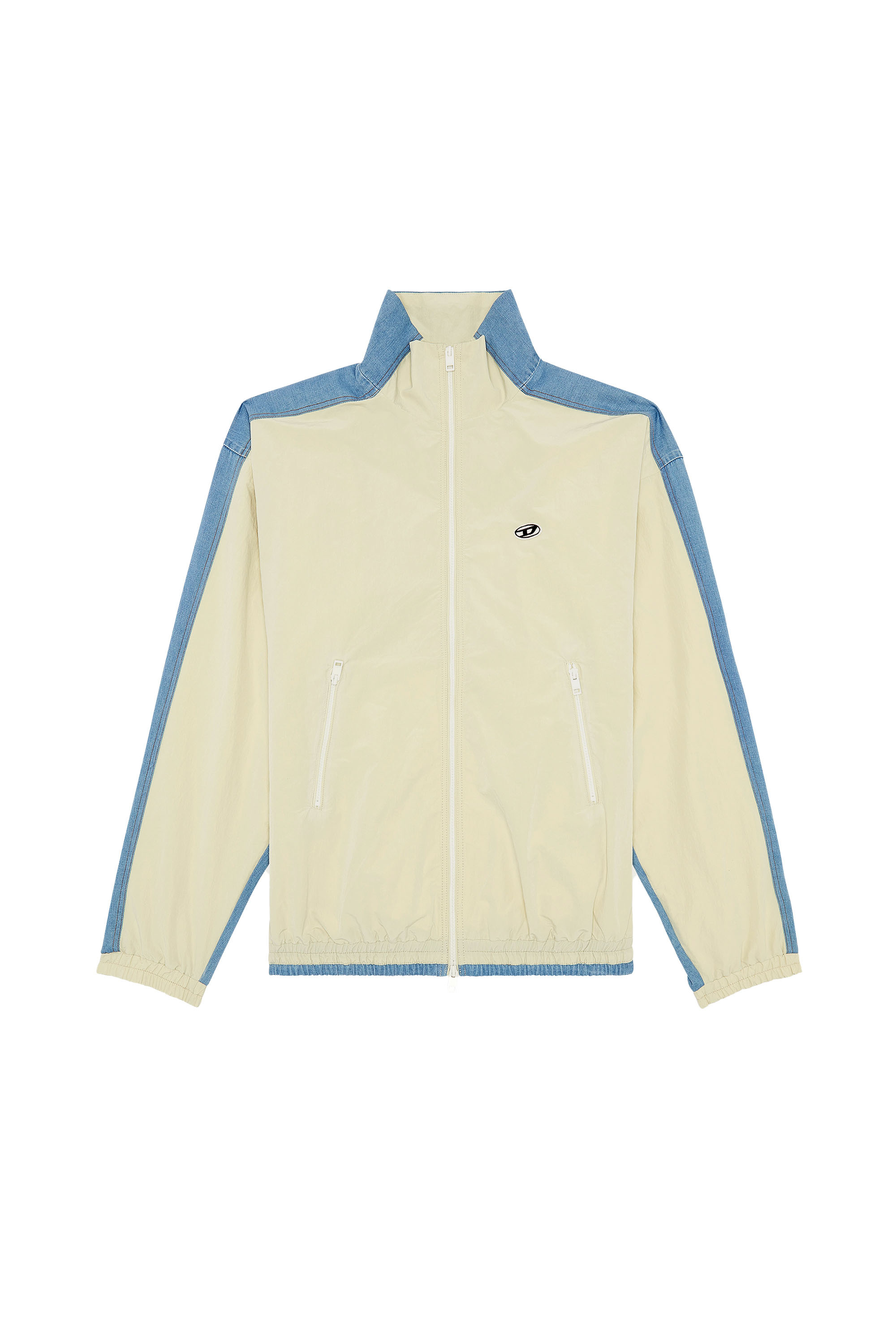 Diesel - J-BRIGHT, Man's Track jacket in wrinkled nylon and denim in Blue/White - 3