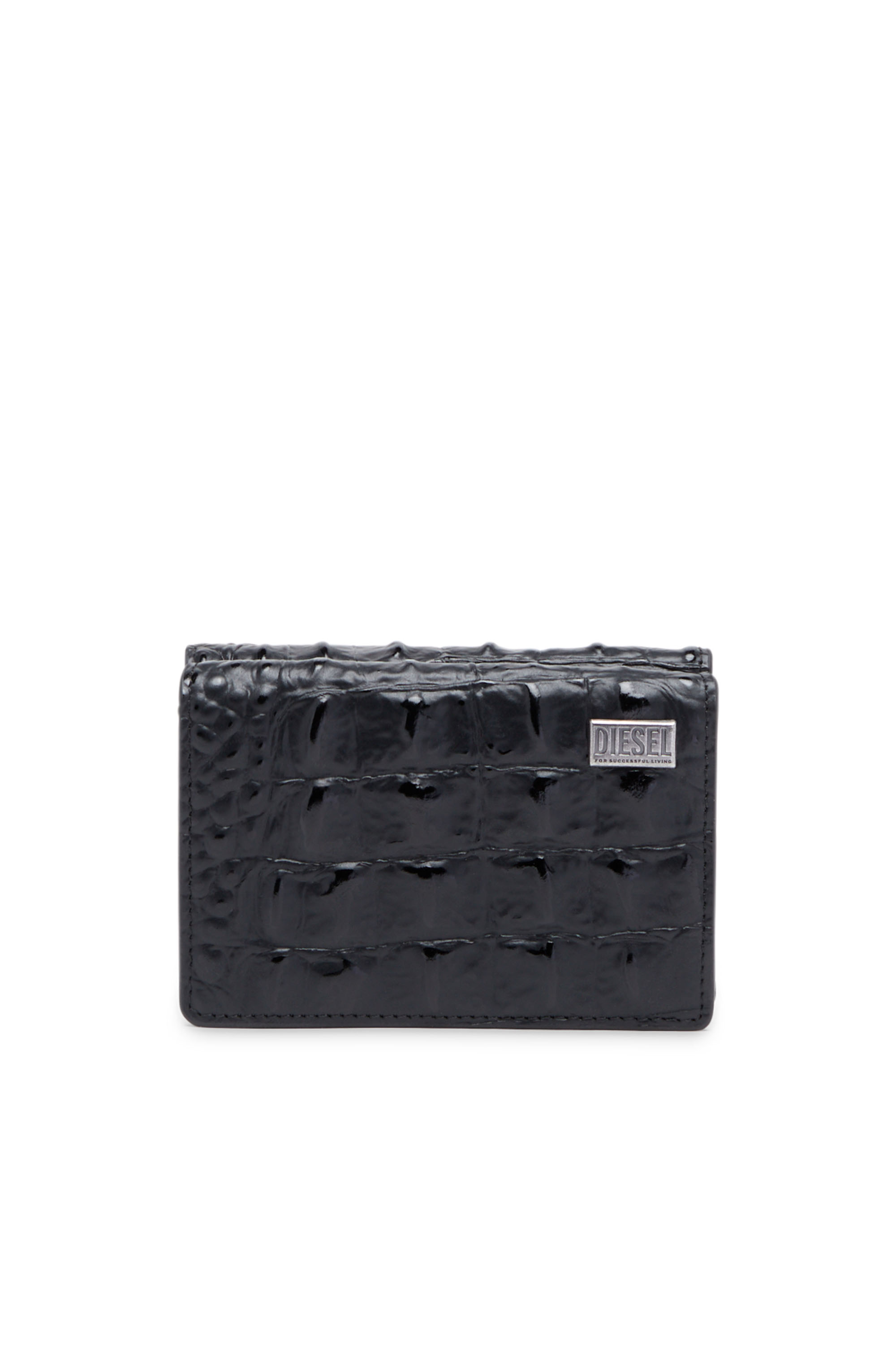 Diesel - TRI-FOLD COIN S, Man's Tri-fold wallet in croc-effect leather in Black - 1