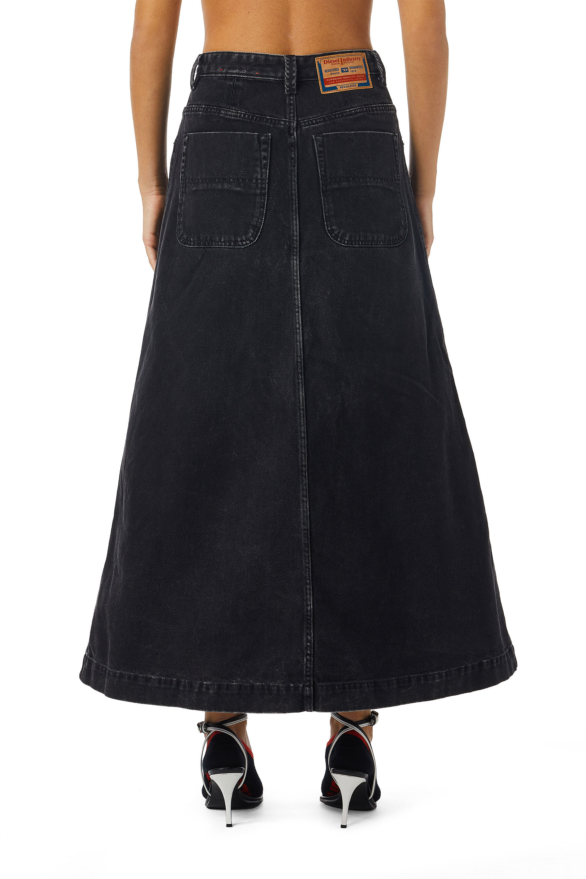 Diesel - DE-ALBUS-L A-LINE LONG SKIRT, Woman's A-line skirt in denim in Black/Dark grey - 4